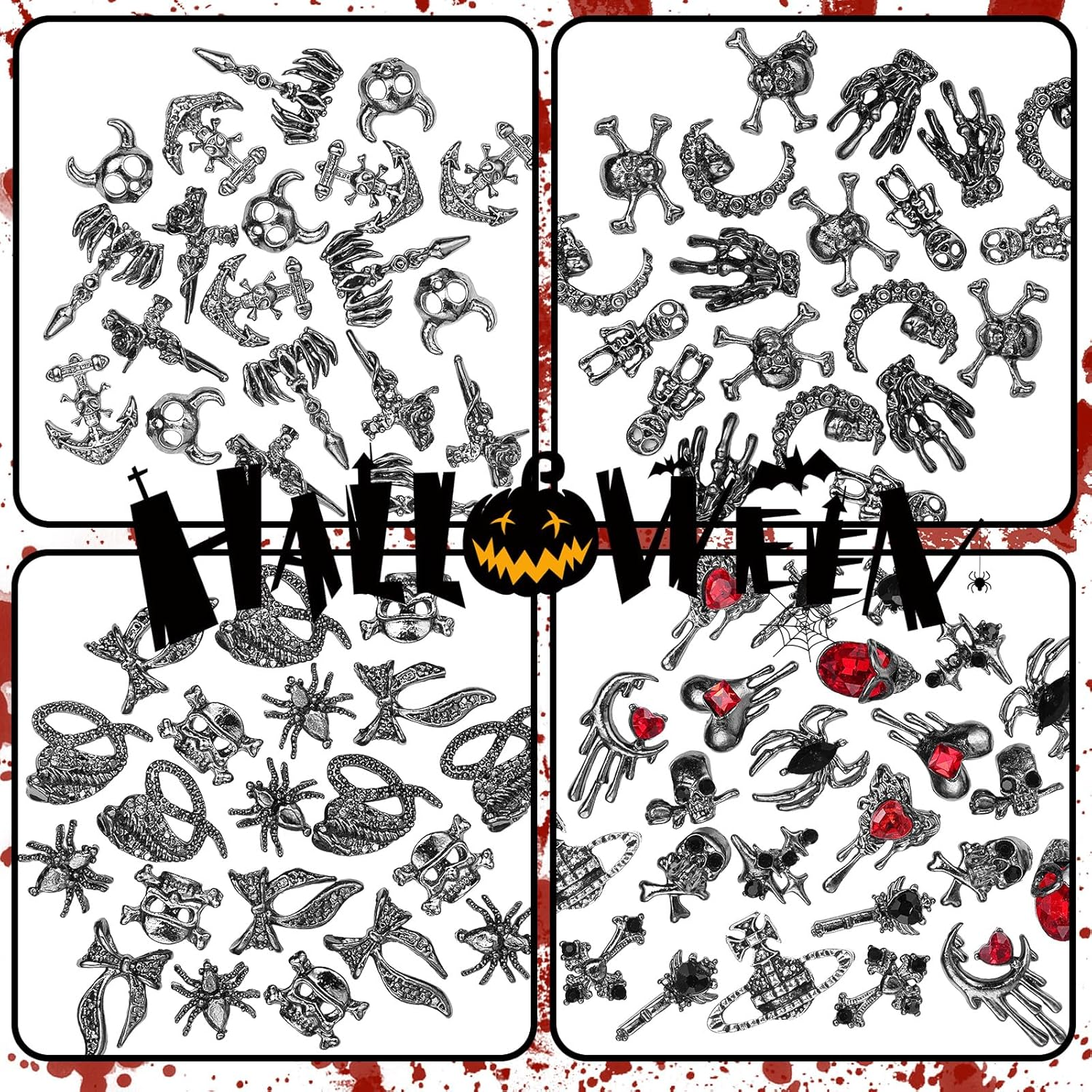 Tatiwoo 84 Pcs Multi Shapes Black Halloween Nail Charms & Gems, Retro Gothic Design, Easy to Use, Perfect for DIY Nail Art & Gifts image number 3
