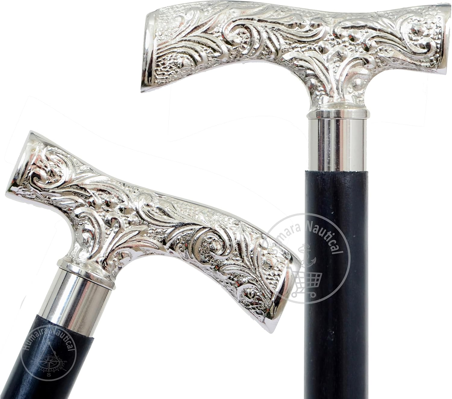 Antique Brass Walking Stick Deluxe Walking Cane Beautiful Brass Silver Handle Walking Stick for Men and Women Gift image number 2