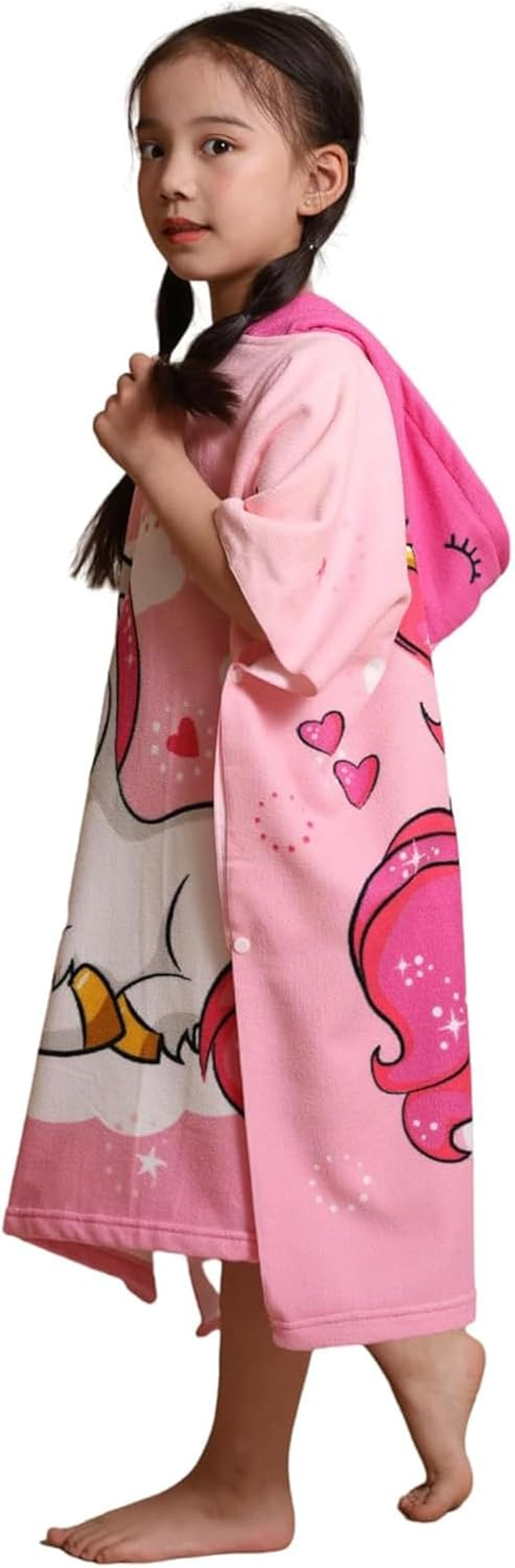 Kids Hooded Poncho Towel - Unicorn Bath Beach Cover-Up for Girls Age 3-8, Soft Microfiber Swim Towel with Snap Closure (75Cm X 150Cm, 350G) image number 1