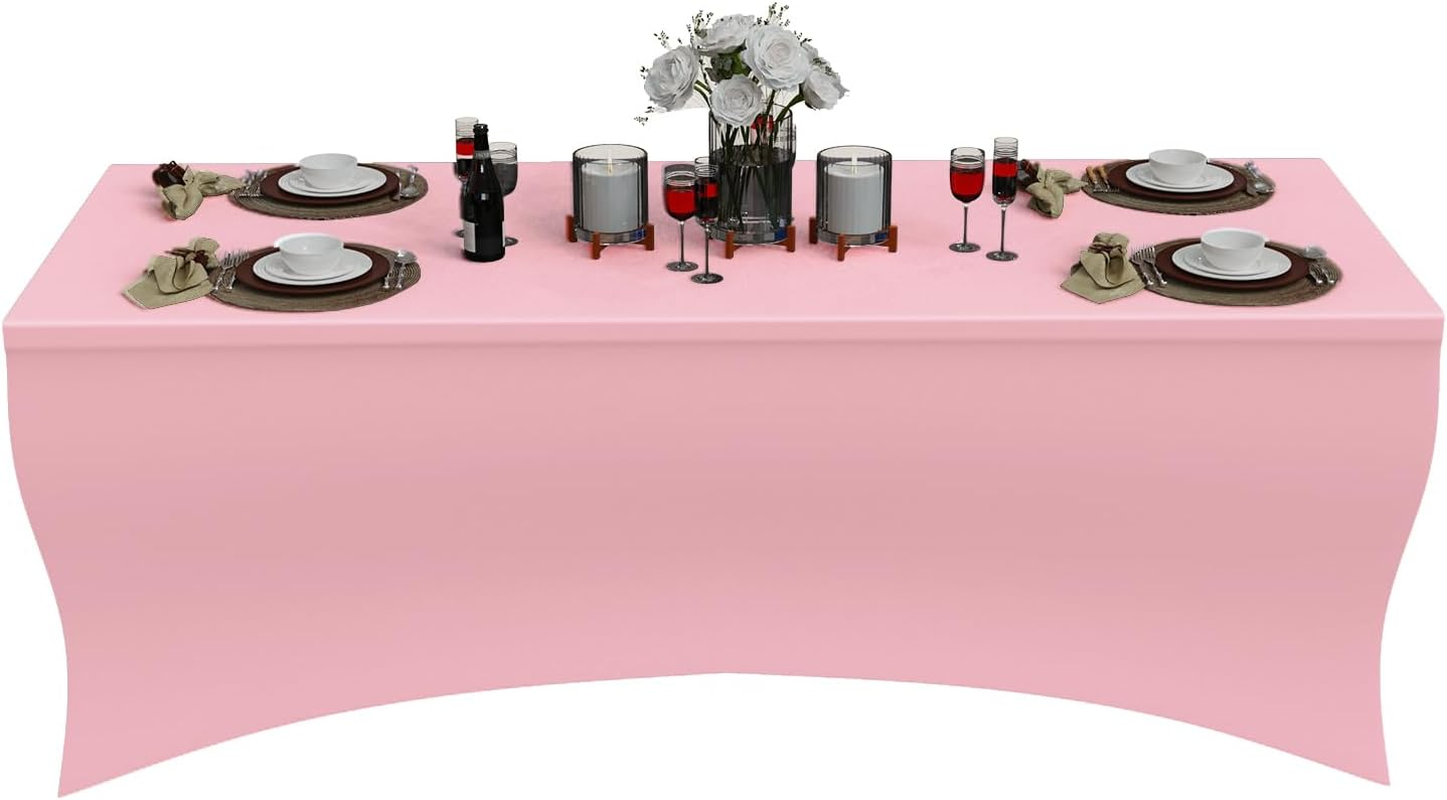 Fantastshop 8Ft Stretch Spandex Table Cloth for Rectangle Table Tight Fitted Tablecloths - Washable and Wrinkle Resistant Table Cover for Events Party Wedding Birthday Patio Banquet Festival, Pink. image number 7