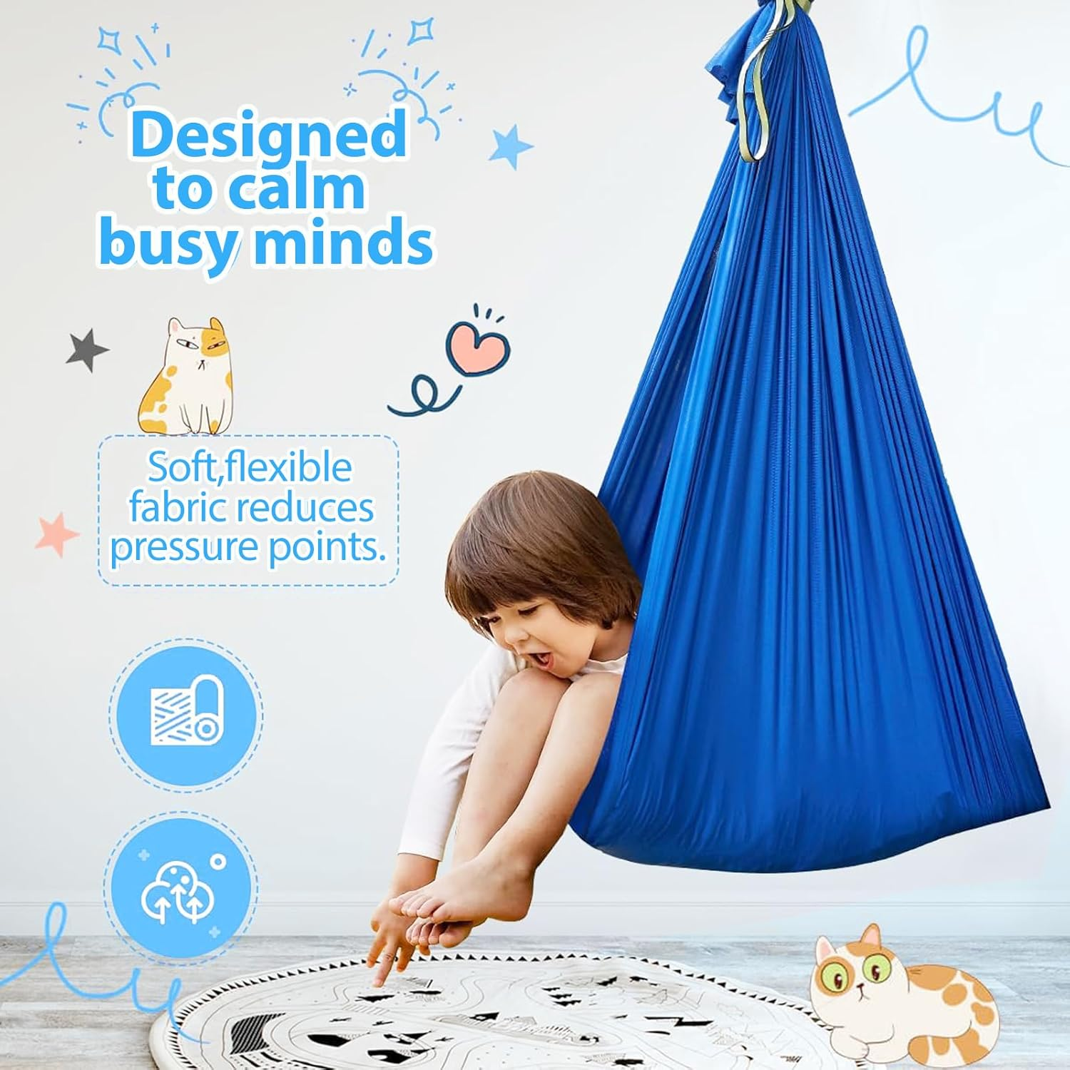 KELIOO Sensory Swing Indoor, Sensory Swing for Kids & Adults Holds up to 300Lbs, Outdoor Relaxing Yoga Hammock with 360&deg; Swivel Hanger Kit and Adjustable Straps for Autism, ADHD image number 5