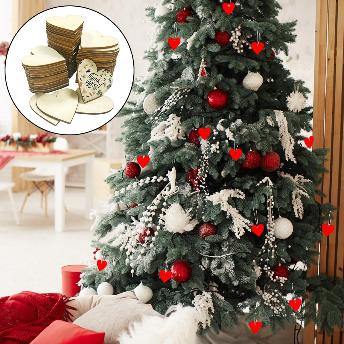 WELANE Unfinished Wooden Heart, 70 PCS Blank Love Shape Craft Slices for Crafting, Party Decoration (5Cm/1.96In) image number 1