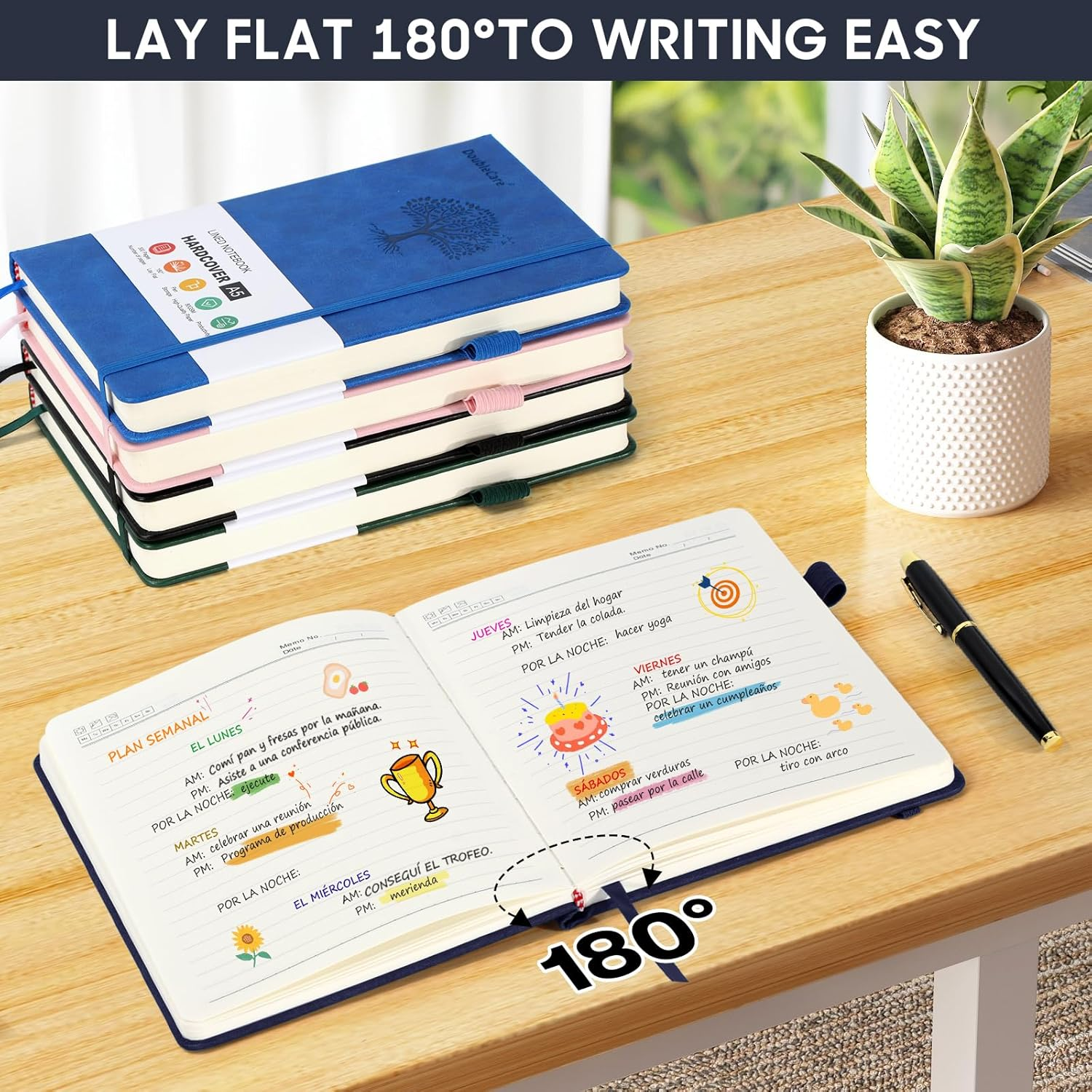 300 Pages Hardcover Leather Journal Notebook for Writing, A5 Hardcover Lined Journal with 80GSM Paper, Daily Journal for Women Men Work Organization, 5.7" X 8.4" image number 1