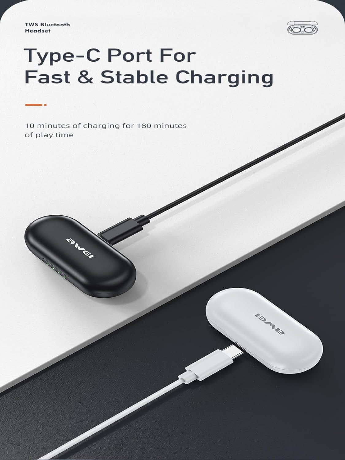 AWEI T13 Pro Wireless Earbuds Bluetooth, in Ear Buds Ligh Weight Headphones, Earbuds Wireless Bluetooth IPX6 Waterproof, 300Mah Headphone Charging Pod 36 Hrs Playtime, Clear Calls Earphones Purple