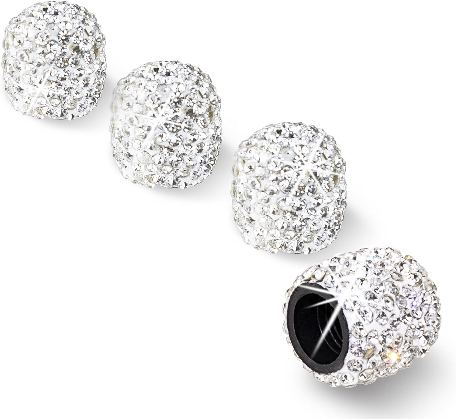 HZJD Tire Valve Stem Caps, Handmade Crystal Rhinestone, White(4 Pack) - Black image number 7