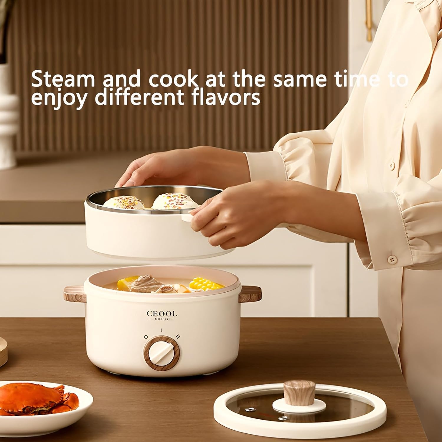 Hot Pot Electric, 1.5L Portable Electric Skillet with Nonstick Coating, Multi-Function Cooker for Stir Fry, Steak, Noodles, Ramen Cooker for Dorm and Office image number 1