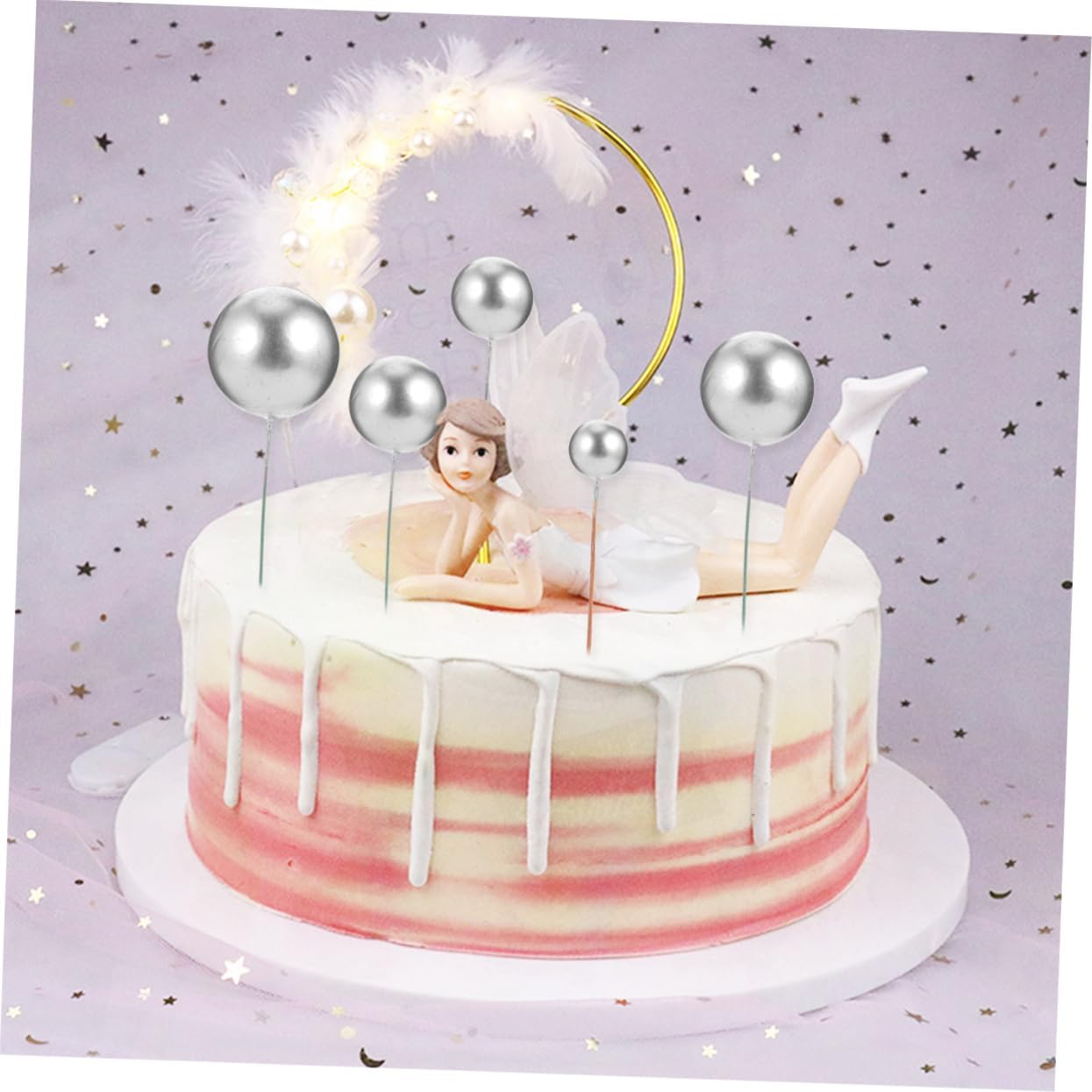 30Pcs Ball Cake Topper Birthday Decorations Pastel Dessert Props Ball Shape Ornament - Silver image number 2