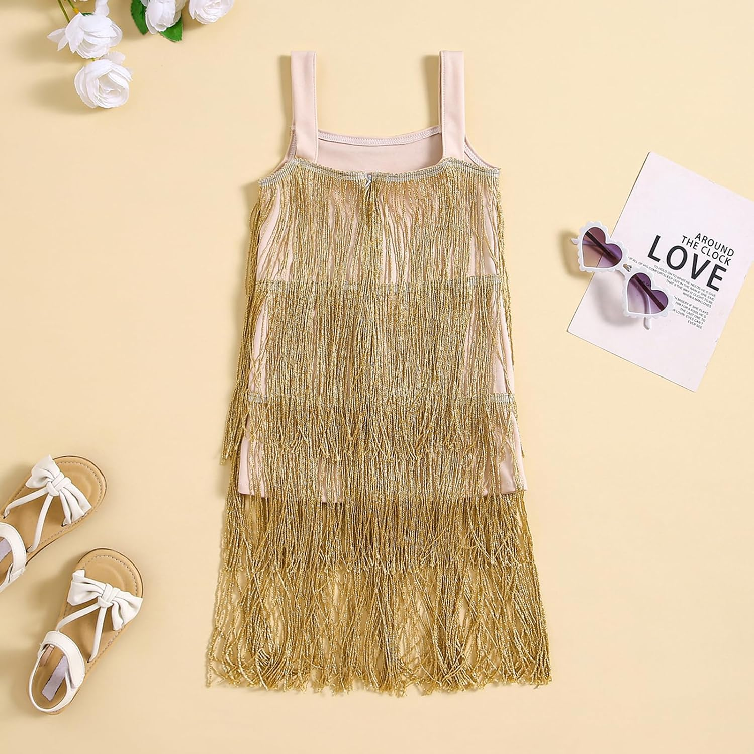 Qiylii Kid Girls Sequin Fringe Tassel Dress Sleeveless Dance Twirly Dresses Sparkly Latin Dress Concert Outfit Gift Children image number 2