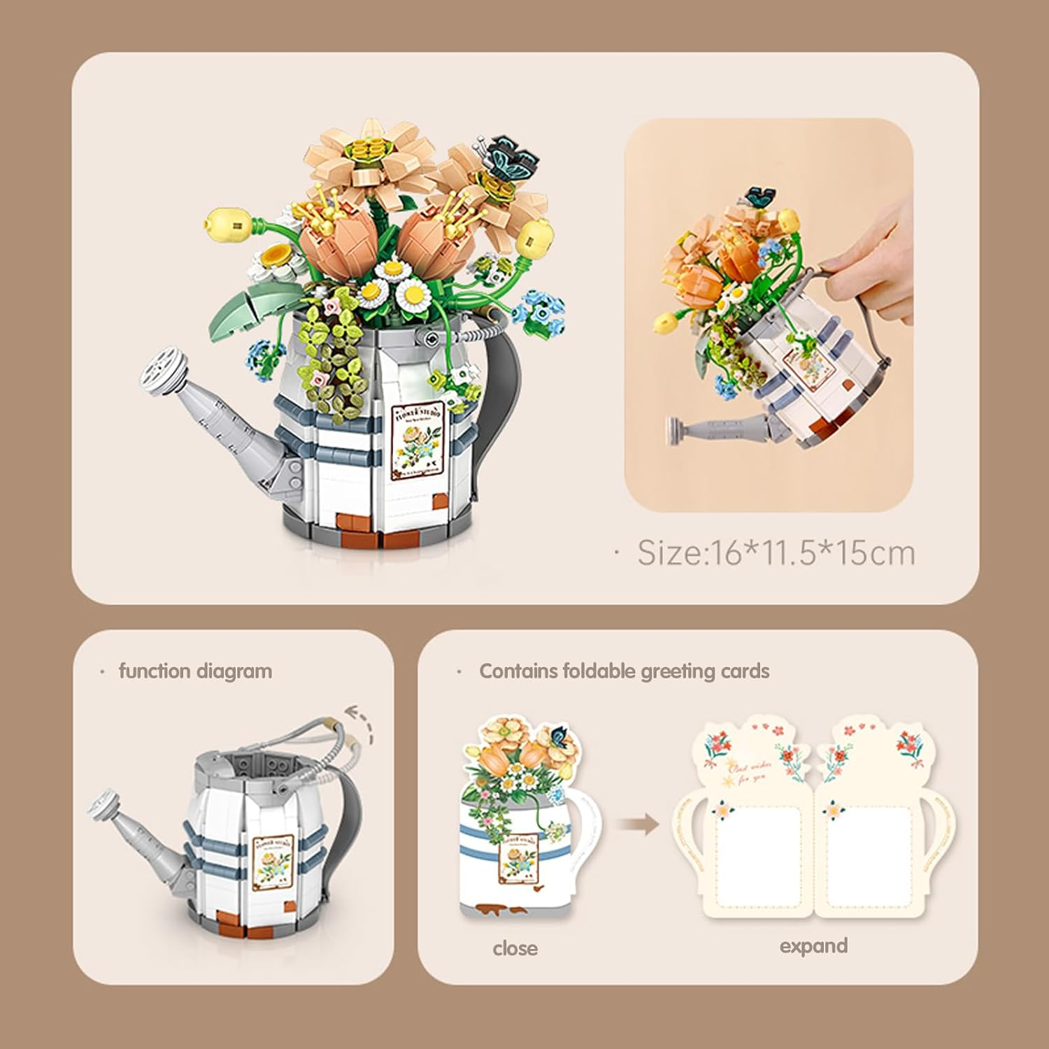 Toymart Watering Can Bouquet Building Set &ndash; 973 Pcs Mini Bricks Flower Pot Model for Adults and Kids, DIY Plant Building Block Set, Creative Flower Basket Home Decor, Botanical Gifts