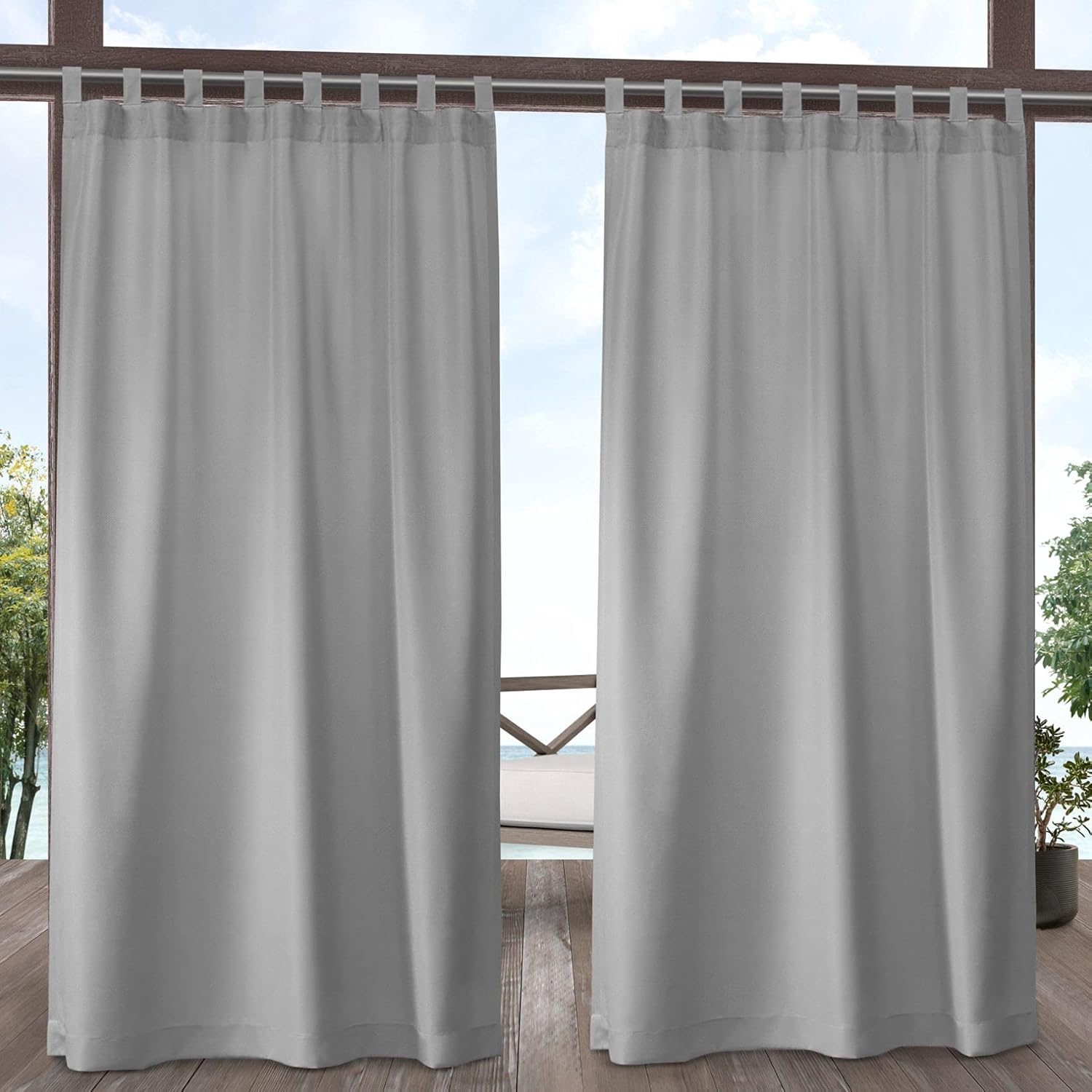 Exclusive Home Curtains In-Out Solid VT Cabana Tab Top Curtain Panel Pair, 54X108, Taupe, 2 Set