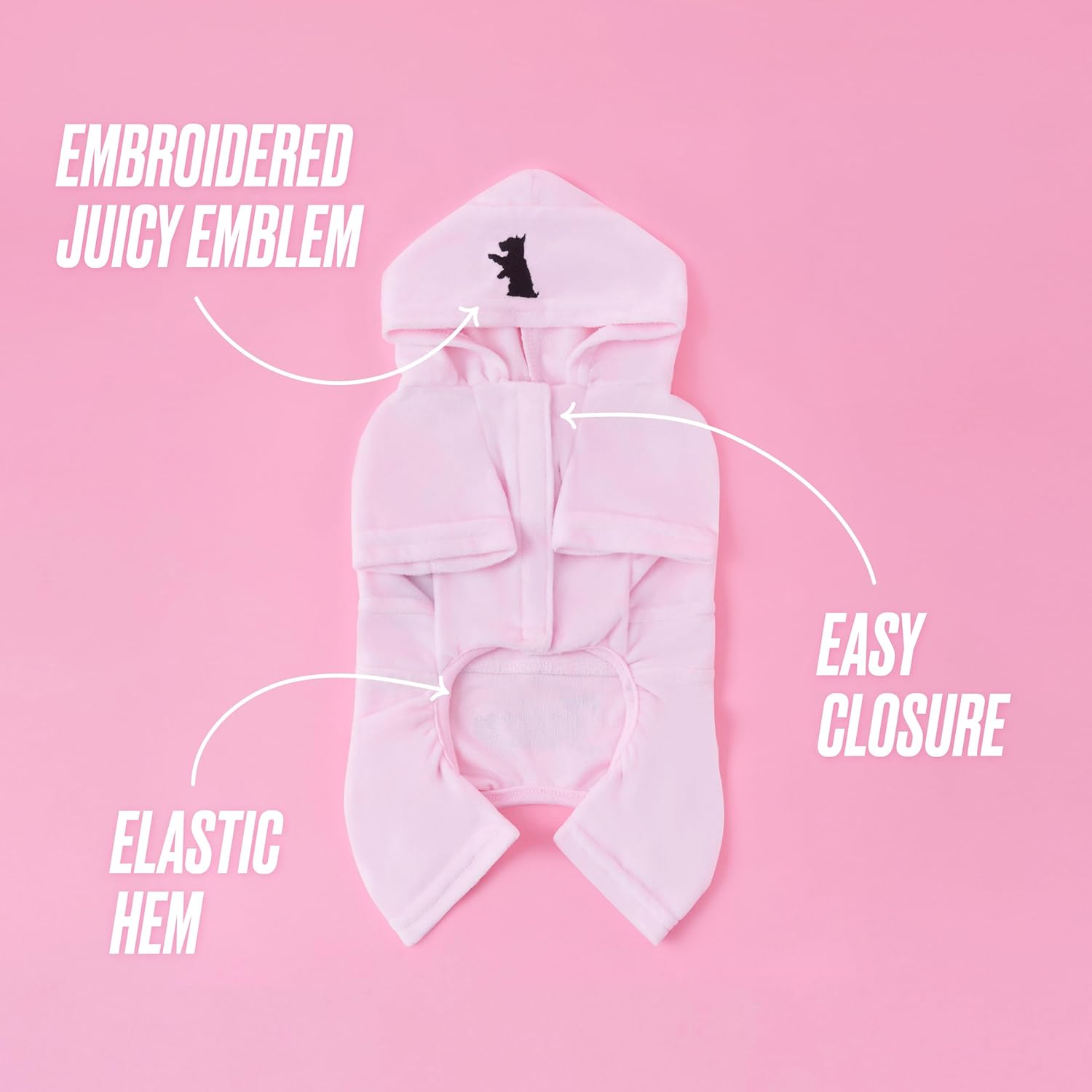 Juicy Couture Hooded Pet Juicy Bling Velour Tracksuit Chest 16 Inches for Small Dogs and Cats - Pink - XS/S image number 7