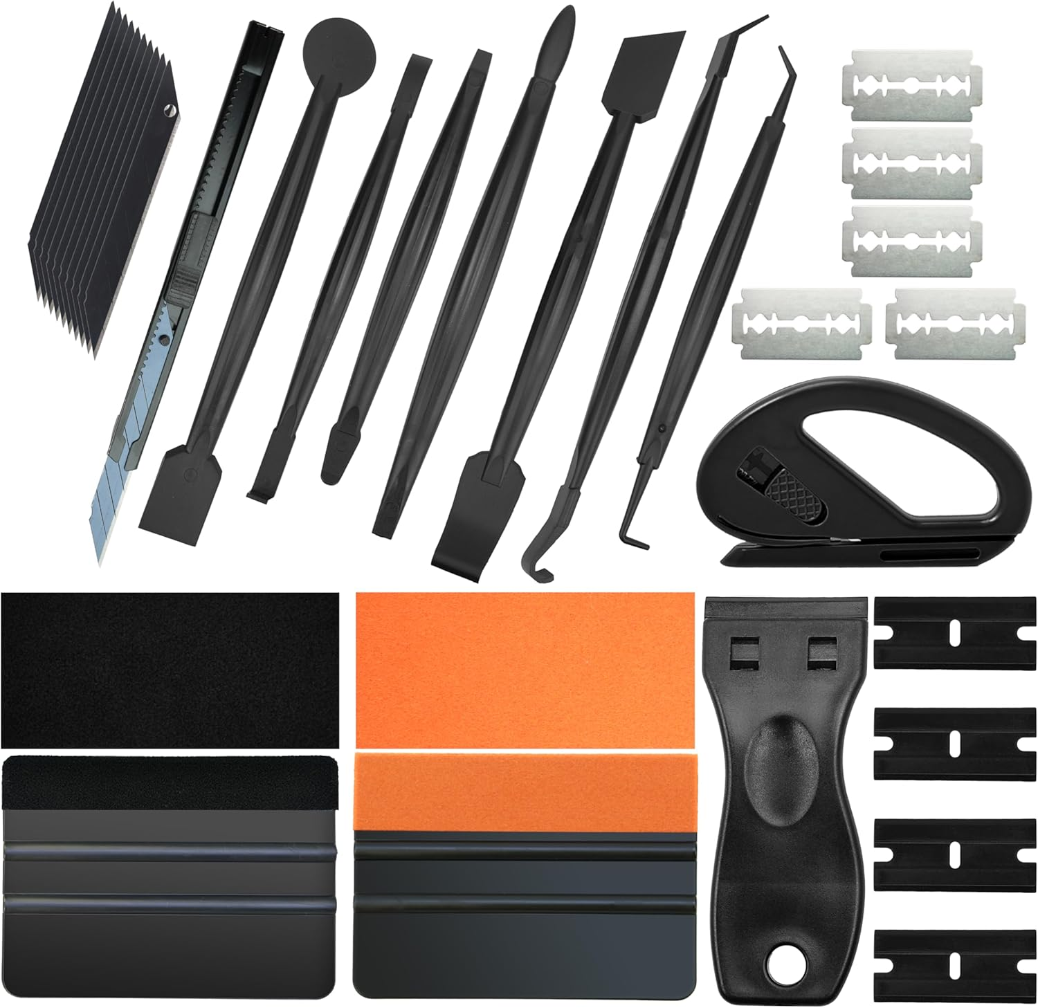 33 Pcs Car Vinyl Wrap Tool Kit, Window Tinting, Utility Knife, Edge Trimming Bar, Film Cutter, Suede Squeegee, Small Felt Squeegee, Scraper, Scratch-Free, Bubble Removal, Auto Detailing, Black image number 5