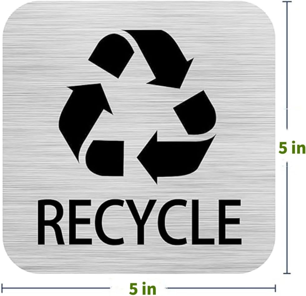 Recycle and Trash Sticker for Kitchen Trash Cans and Recycling Bins, Indoor Trash and Recycle Combo for Garbage Can Logo Symbol, 2 Sticker 5 Inch Outdoor Waste Bin