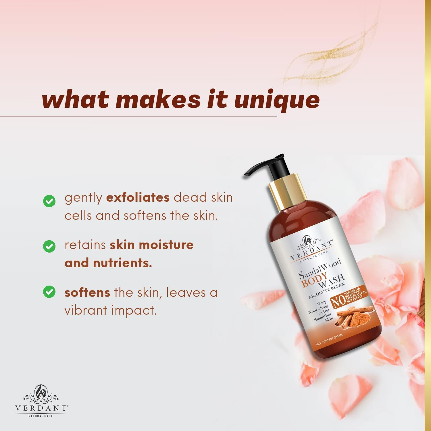 Verdant Natural Care Sandalwood Both & Shower Gel | Body Wash Shower Gel for Women & Men - Ph Balanced, Soap & Paraben Free - 300 Ml image number 3