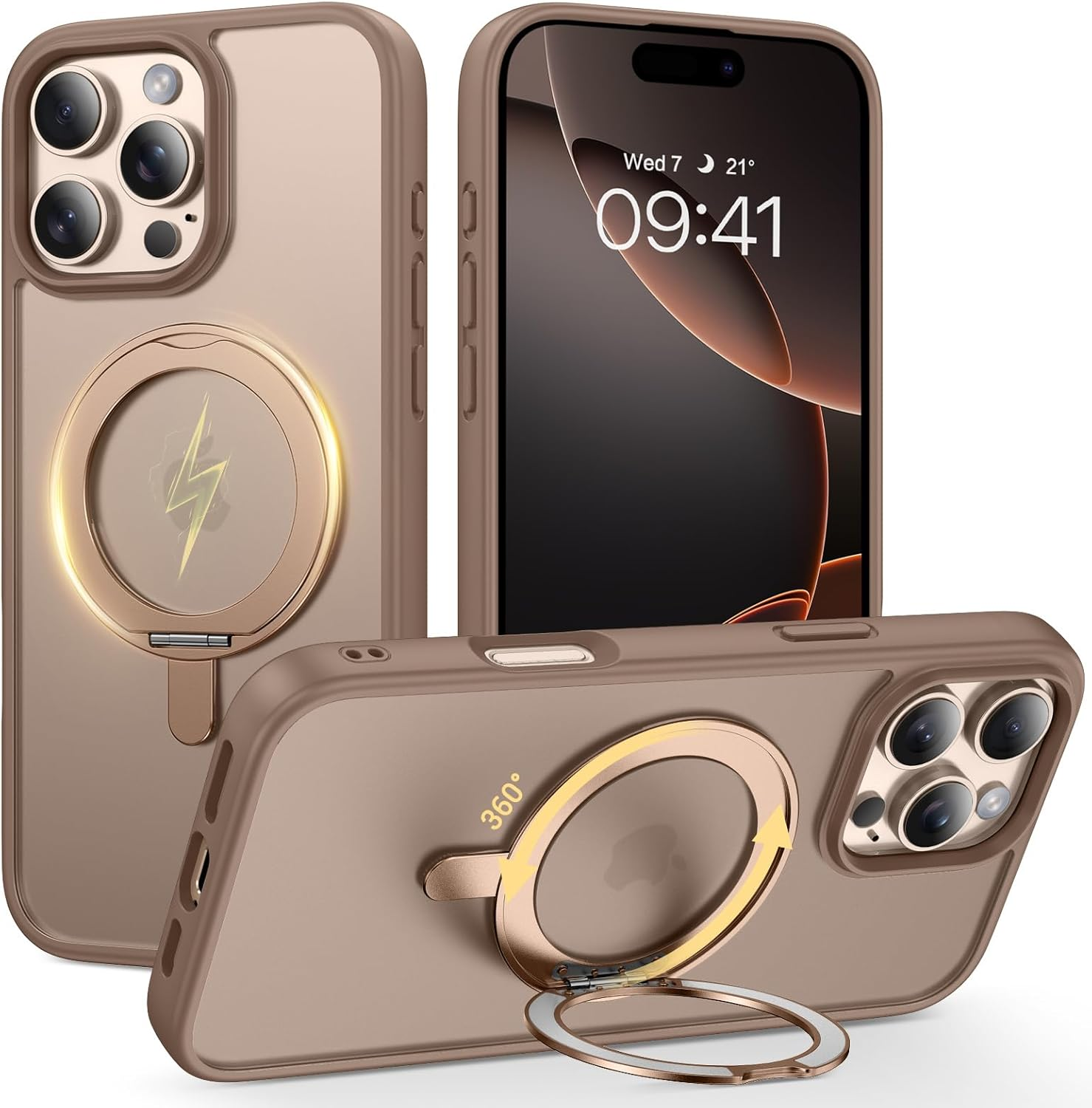 BENTOBEN Case for Iphone 16 Pro Max, Magnetic Ring Holder Slim Matte Phone Case [Compatible with Magsafe] 360 Rotatable Stand Shockproof Drop-Safe Cover for Iphone 16 Pro Max 6.9 Inch, Desert Titanium image number 6