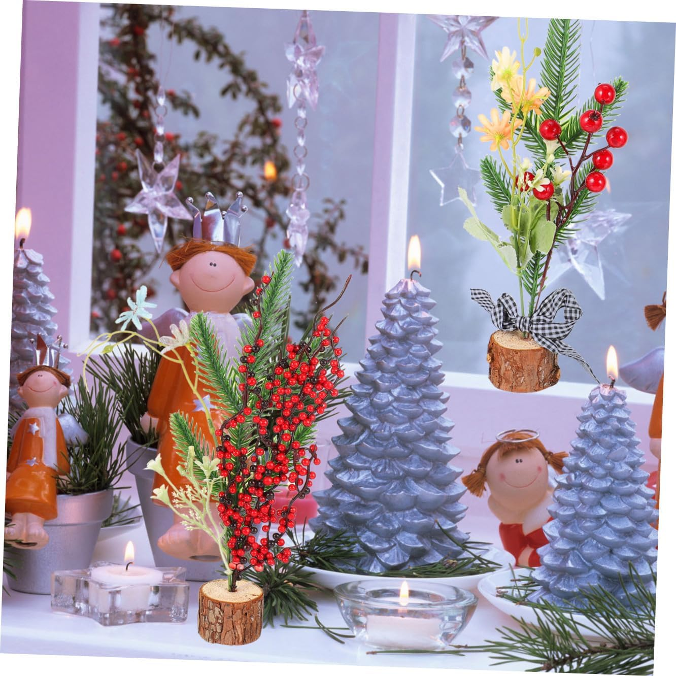 2Pcs Mini Christmas Tree Ornaments for Desktop Xmas Mini Artificial Tree Tinsel image number 1
