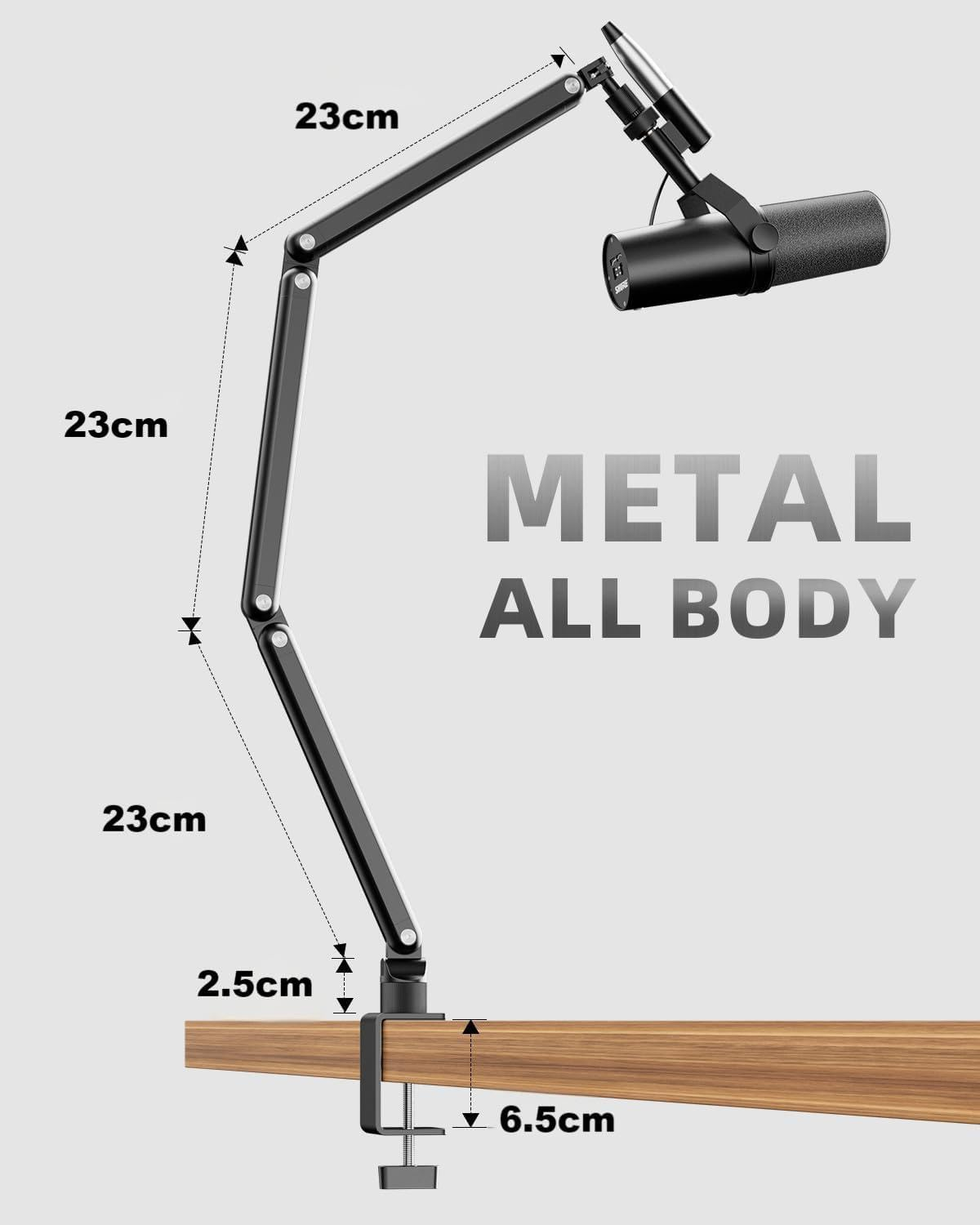 Mic Arm, Low Profile Microphone Arm Stand with Desk Mount Clamp, Boom Arm with Cable Management, Adjustable Mic Stand for Mics up to 3LB, 3/8'' 5/8'' Adapter for Podcast, Gaming, Streaming image number 5