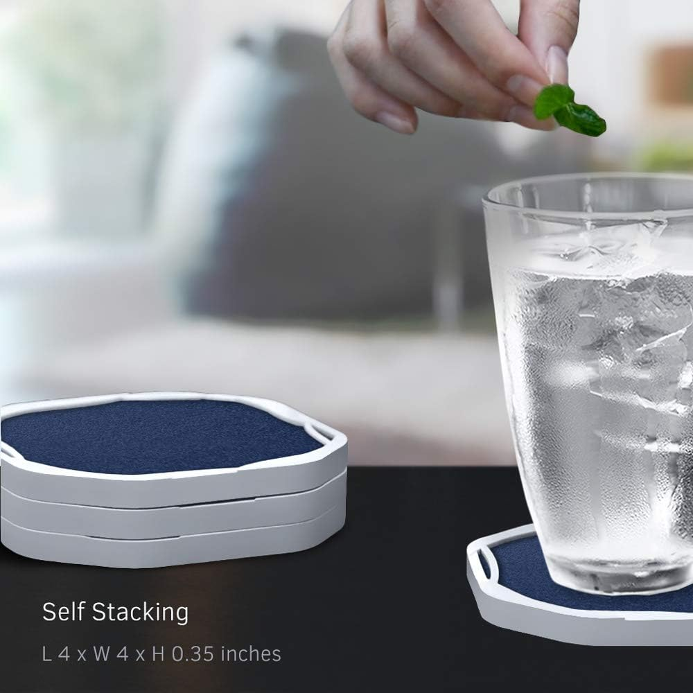 UMIRRO Cool Coasters for Drinks Absorbent | Protect Furniture from Water Damage and Scratch, Big Size Holds All Types of Glass for Drinks, Stay Put, Leak Proof, Non Slip Function | Navy Blue Set of 4 image number 4