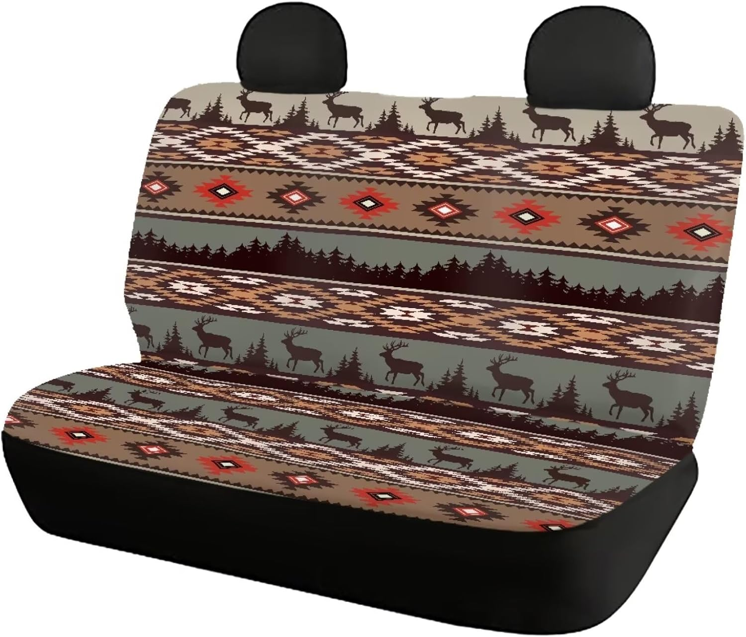 WELLFLYHOM Native Deer Car Seat Covers Rear Bench Seat Cover Aztec Tribal Car Accessories Universal Rear Seats Protective Cover for Trucks SUV image number 2