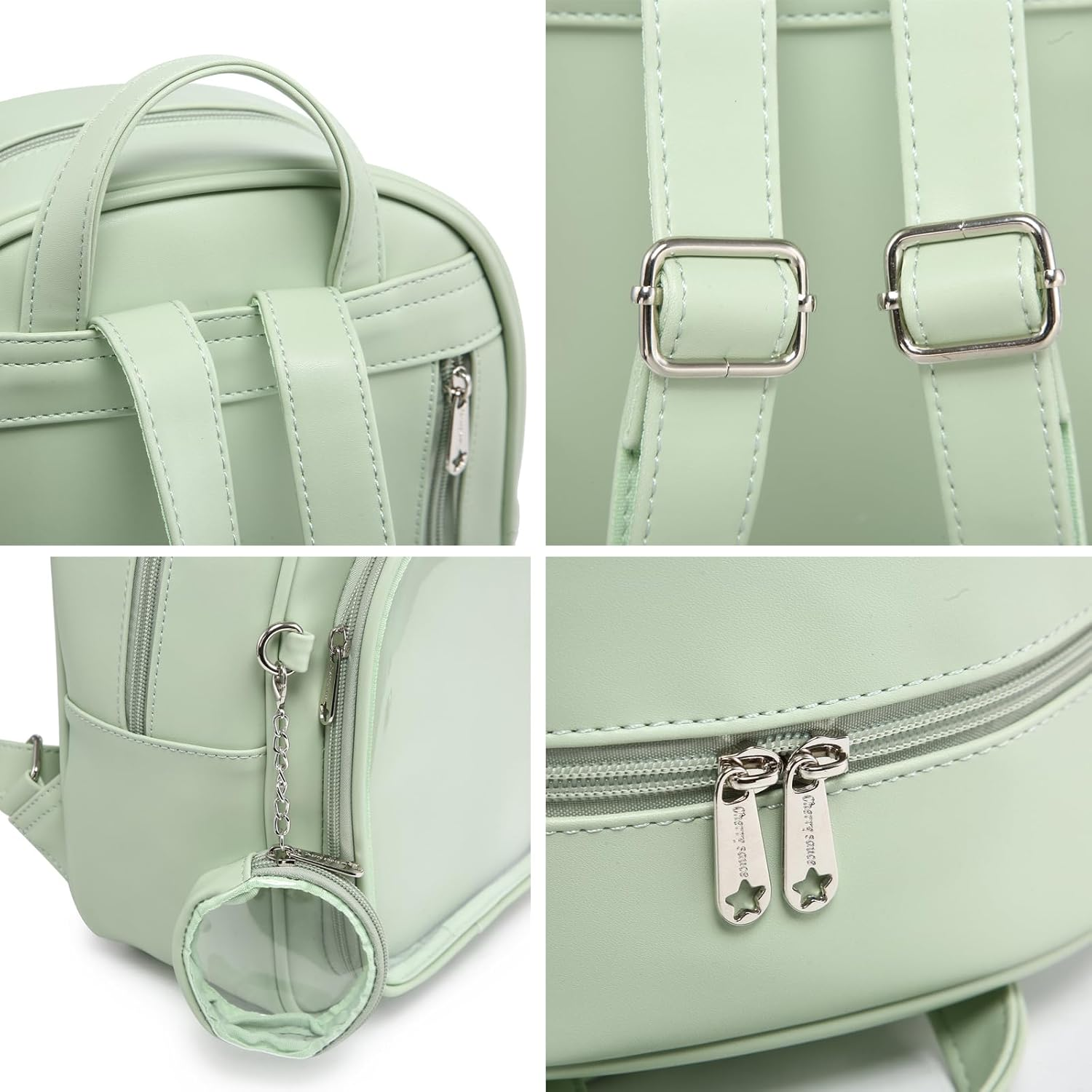 CHERRY SAUCE Kawaii Backpack PU Leather Ita Bag Aesthetic Cute Purse Pin Display - Black image number 4