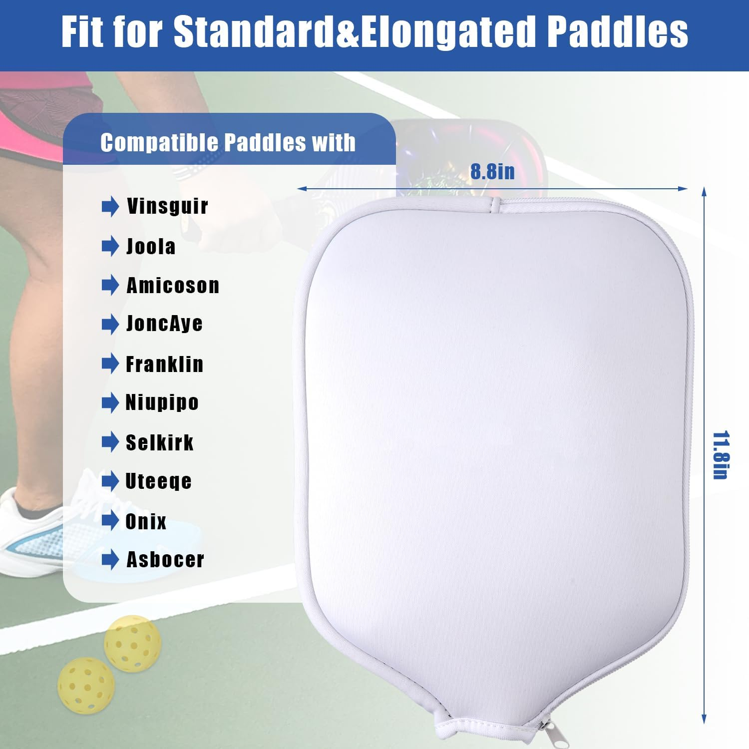 PEUTIER 2Pcs Pickleball Paddle Covers, Waterproof Neoprene Pickle Ball Covers Protective Pickleball Racket Holder Sleeve with Zipper Fits Most Paddle Racket (White) image number 1