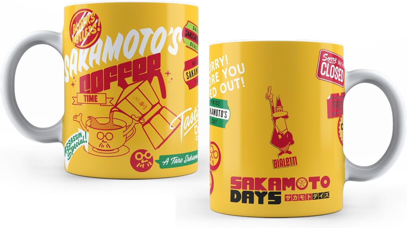 Bialetti - Sakamoto Days Cup & Saucer, Set of 4 Cups and Saucers, Porcelain