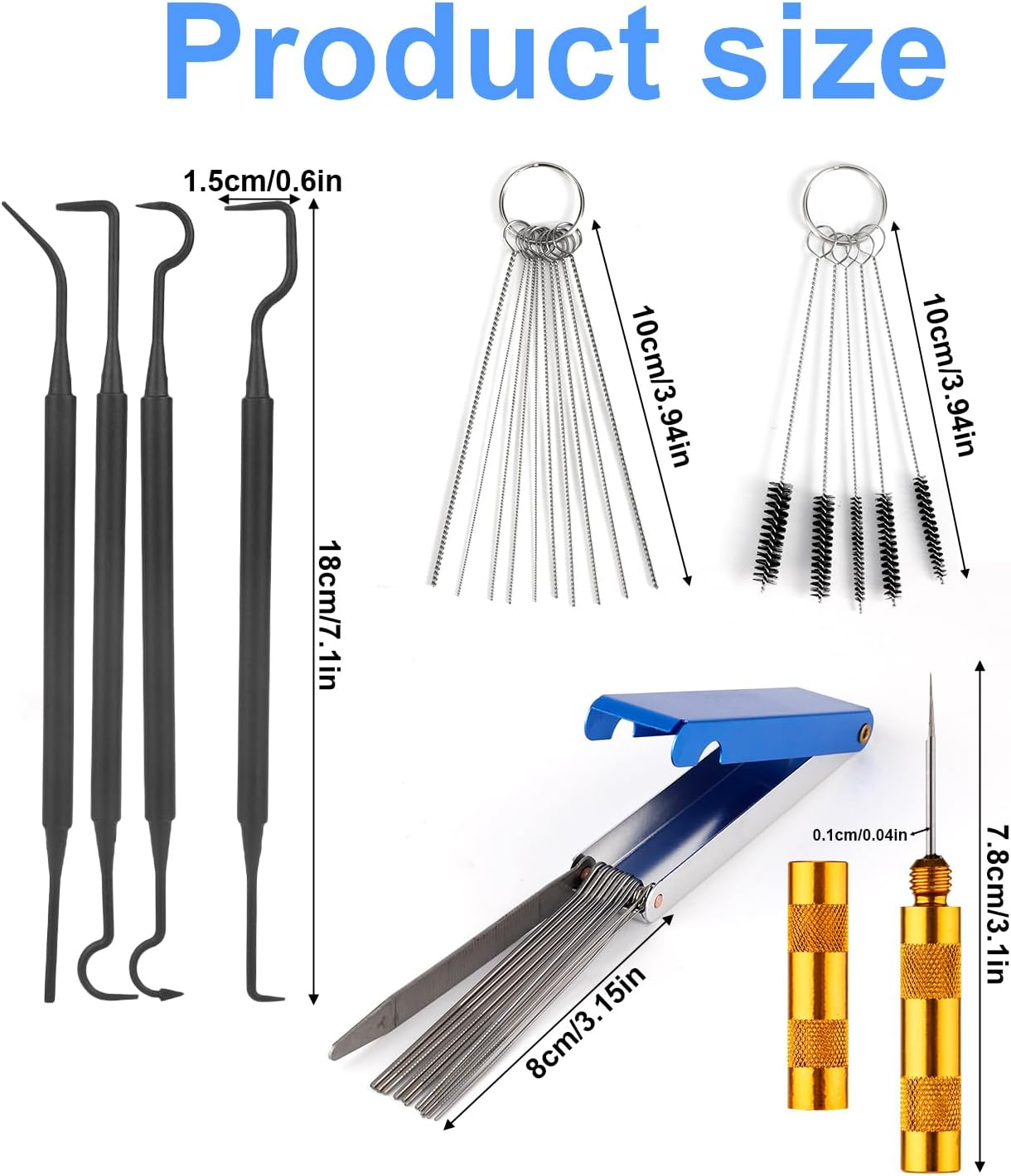 Carburetor Cleaning Kit, Includes 23 Needles 5 Nylon Brushes 1 Scraper and 4 Cleaning Hooks for Motorcycle ATV Chainsaw & Welder Maintenance image number 1