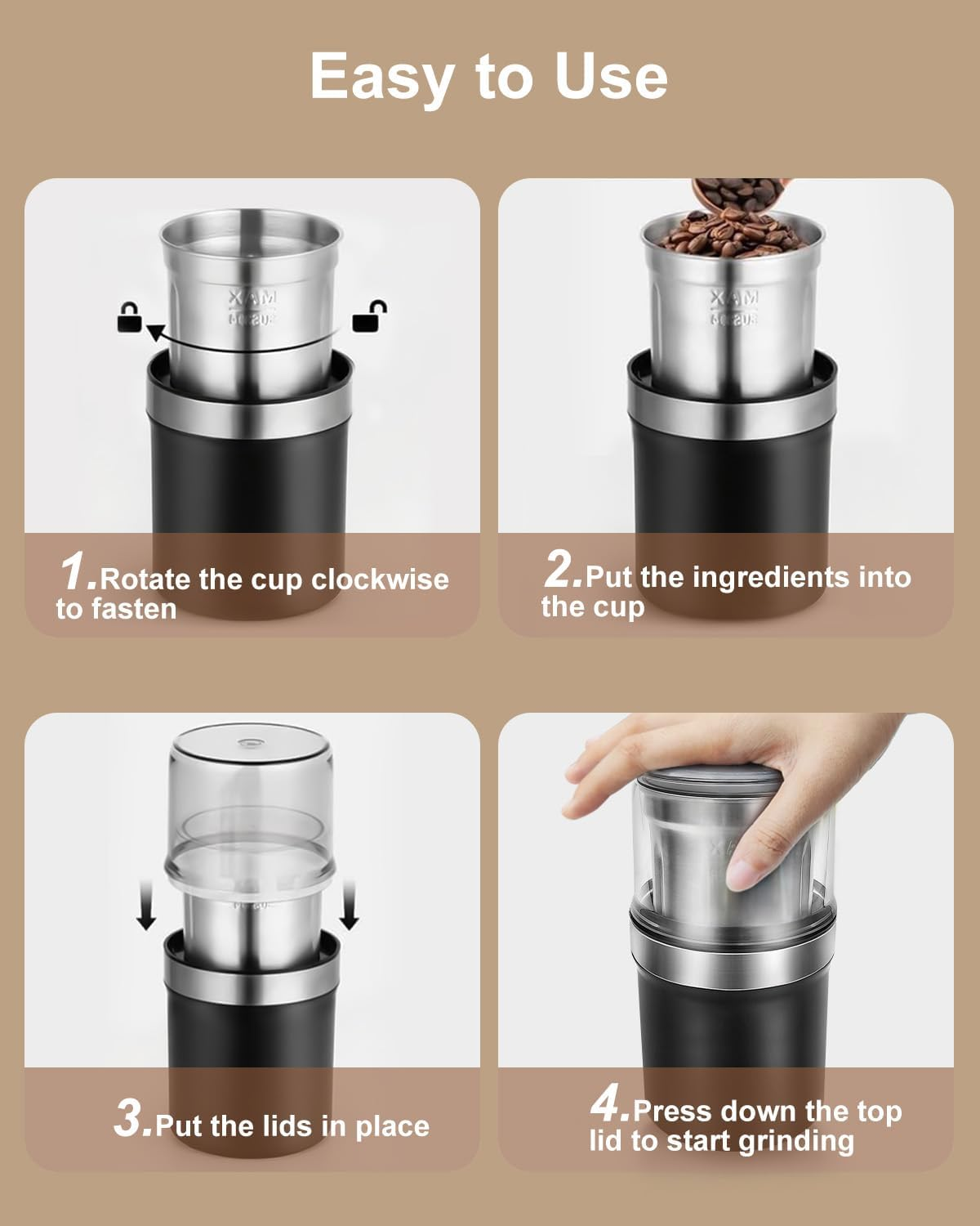 YLSD Electric Coffee Grinder & Spice Grinder, 3.5Oz /100G Capacity, Dual Leaf Stainless Steel Blade for Coffee Beans, Herbs, Nuts - Perfect for Home, Kitchen, Camping (Black)