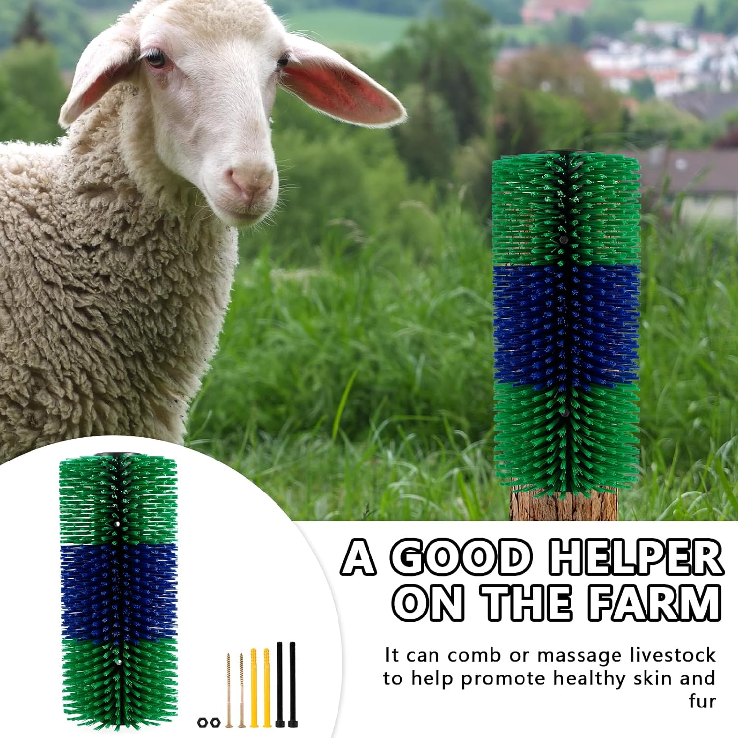 Livestock Scratching Brush, 17.7 X 7.8 Inch Large Cattle Brush Scratcher for Relieving Itching and Cleansing Massage, Livestock Scratching Brush for Horse, Elk, Cattle, Pig, Sheep (Green)