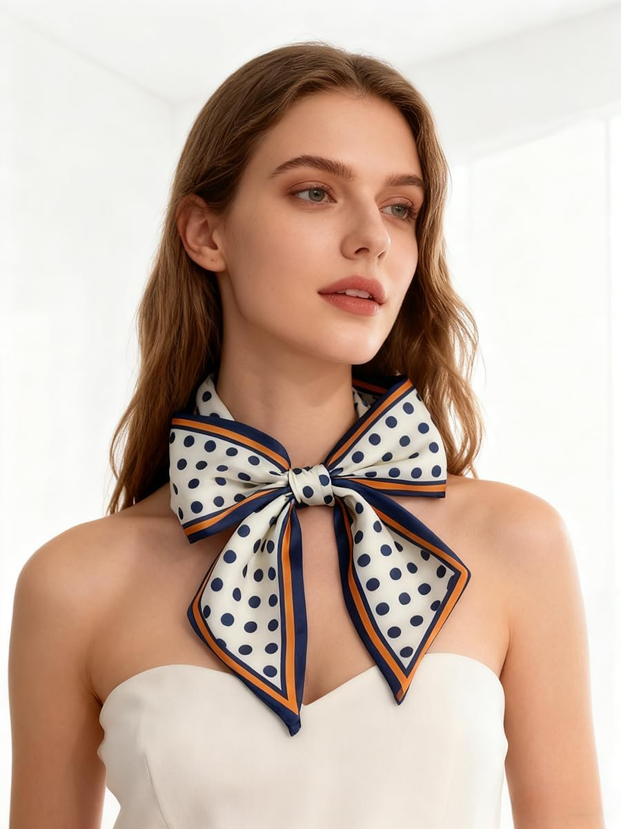 59" Long Silk like Scarf Fashion Hair Head Scarf for Women Satin Head Hair Handbag Scarf Belt Purse Accessories&hellip; - 1 Black Strip image number 5