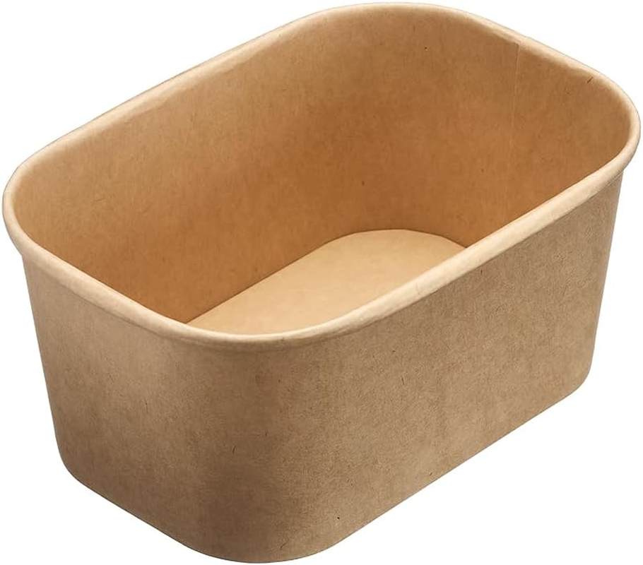 50 Sets, Kraft Disposable Salad Bowls W/Lids 500Ml (45Mm X 175Mm X120Mm), 17Oz Rectangular Kraft Paper Bowls, Oil-Proof Meal Prep Food Container for Restaurant, for Hot and Cold Take Out, Eco-Friendly image number 4
