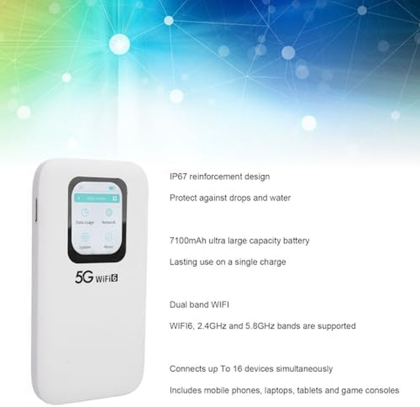 5G Wifi Mobile Hotspot for Travel, Portable Travel Wifi Router with 7100Mah Battery & Touch Screen | Connects 16 Devices | Nano SIM Slot for High-Speed Internet Anywhere image number 2