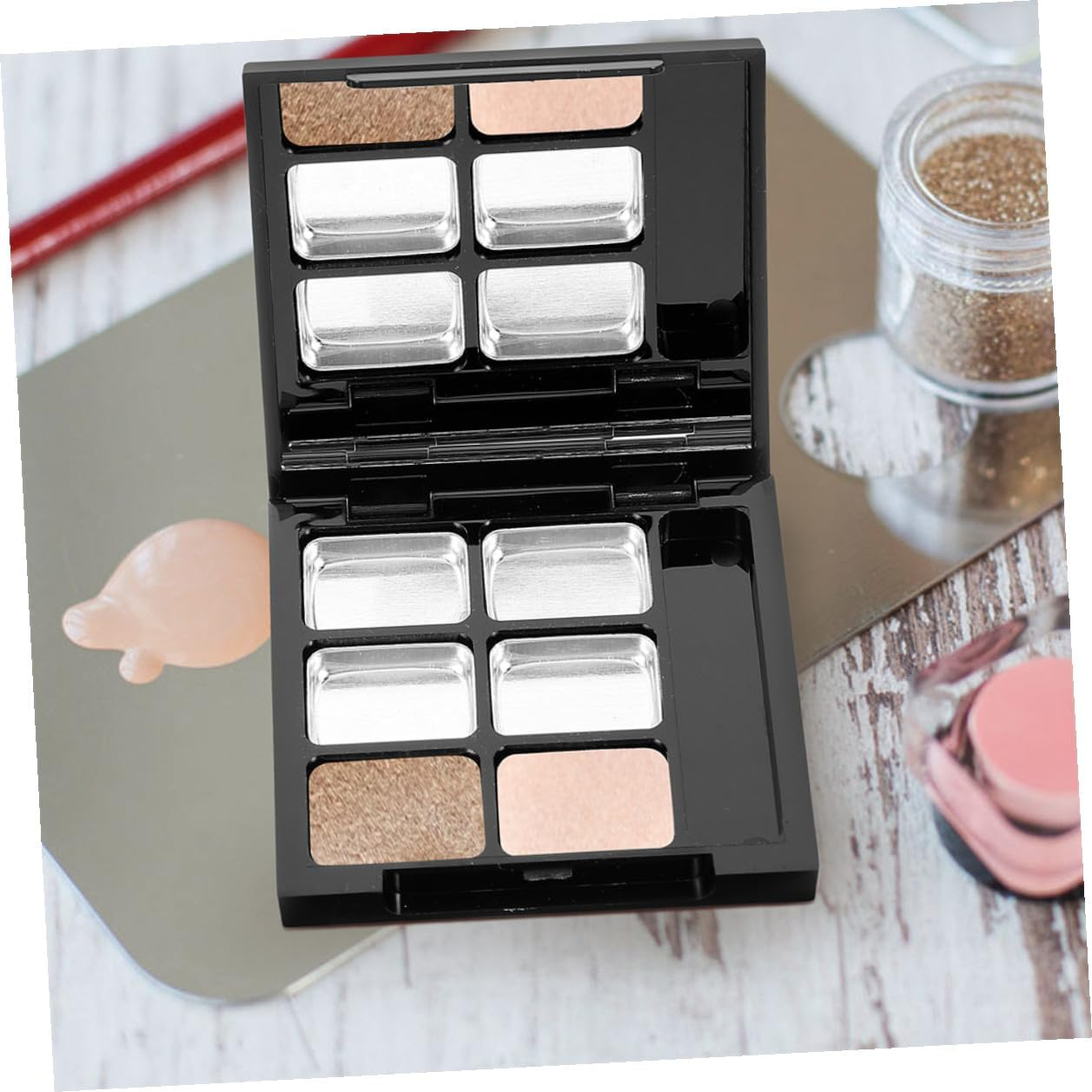 2 Sets DIY Refillable Empty Makeup Palette with Integrated Brush Slot Lipstick and Eyeshadow Container for Custom Blusher Storage image number 2