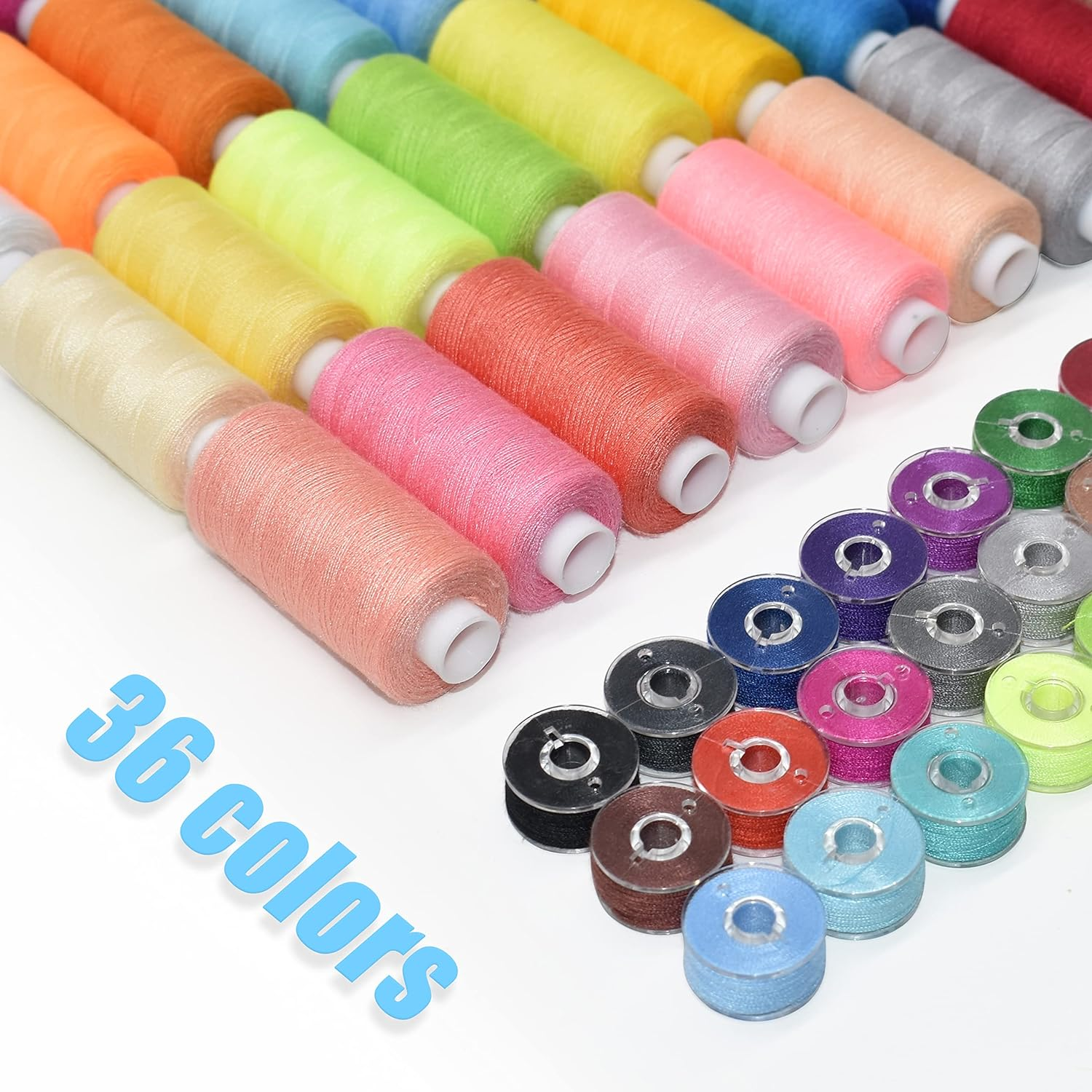 72Pcs 36 Colors Sewing Thread Set with Matching Prewound Bobbin Threads and Case, 550 Yards per Polyester Thread, Popular Colors for Hand & Machine Sewing image number 4