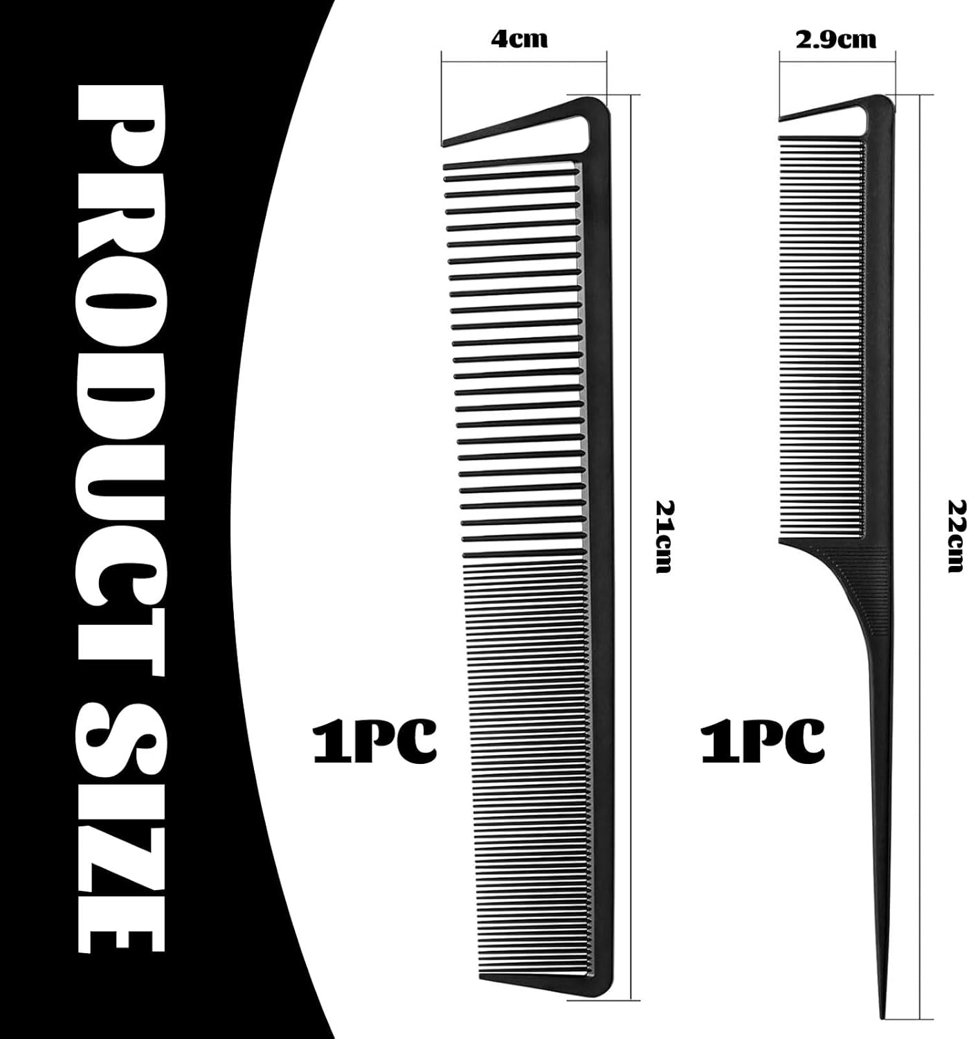 Muorruo 2-Pack Handle Combs/Parting Combs for Braids, Hairdressing Styling Combs Made from Carbon Fibre, Backcombing Comb with Handle for Ladies and Gentlemen, Fine Teeth, Hair Salon Care Tools image number 1