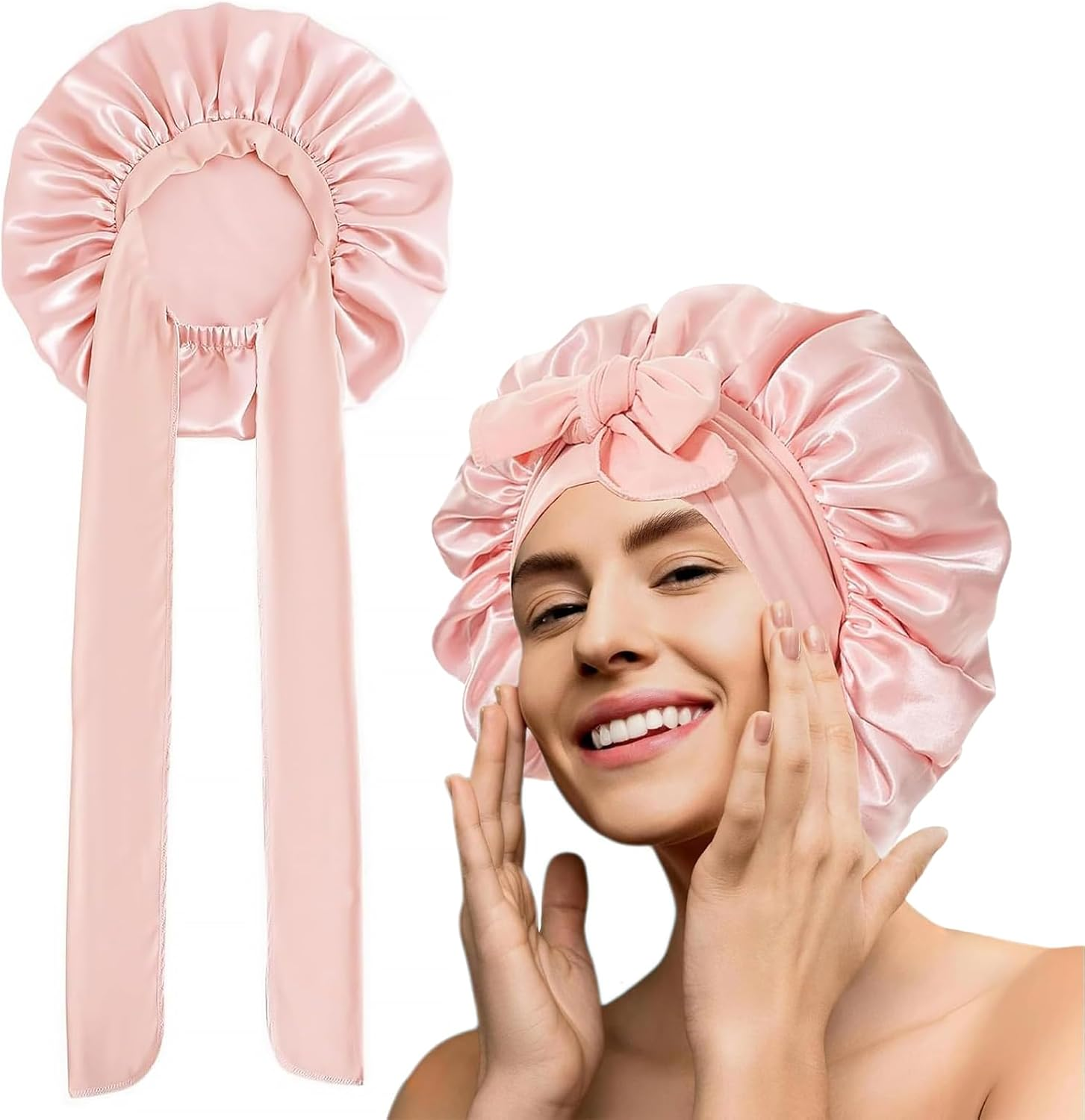 Oiieco Silk Bonnet for Sleeping, Satin Bonnet, Comfortable and Soft, Satin Lined Hood with Tie, for Women and Girls for Curly Hair