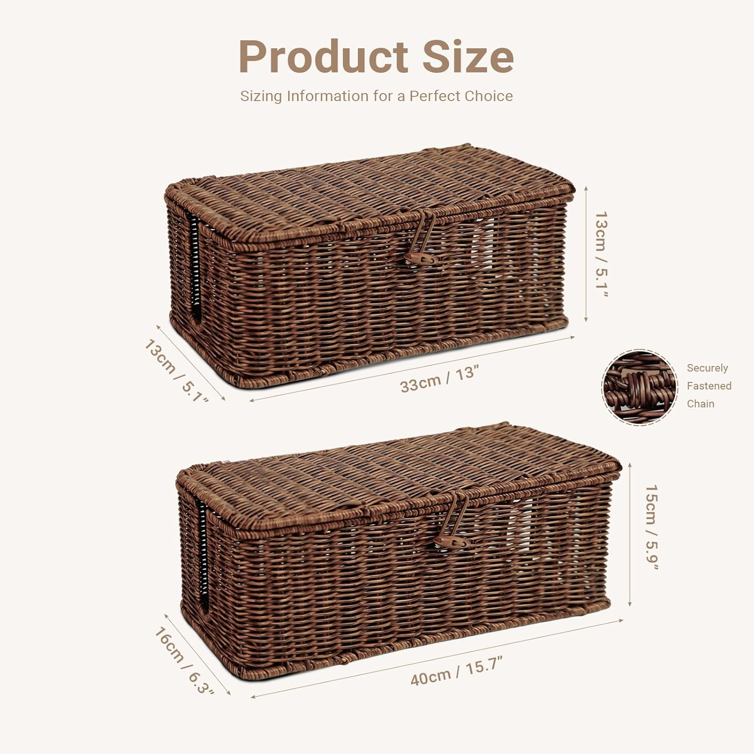 Ixtra 2-Pack Cable Management Box Set, Handwoven Rattan Cord Organizer, Decorative Cord Hider with Lid, Large Cable Organizer for Desk, TV Wires,Power Strips & Cords Brown image number 3