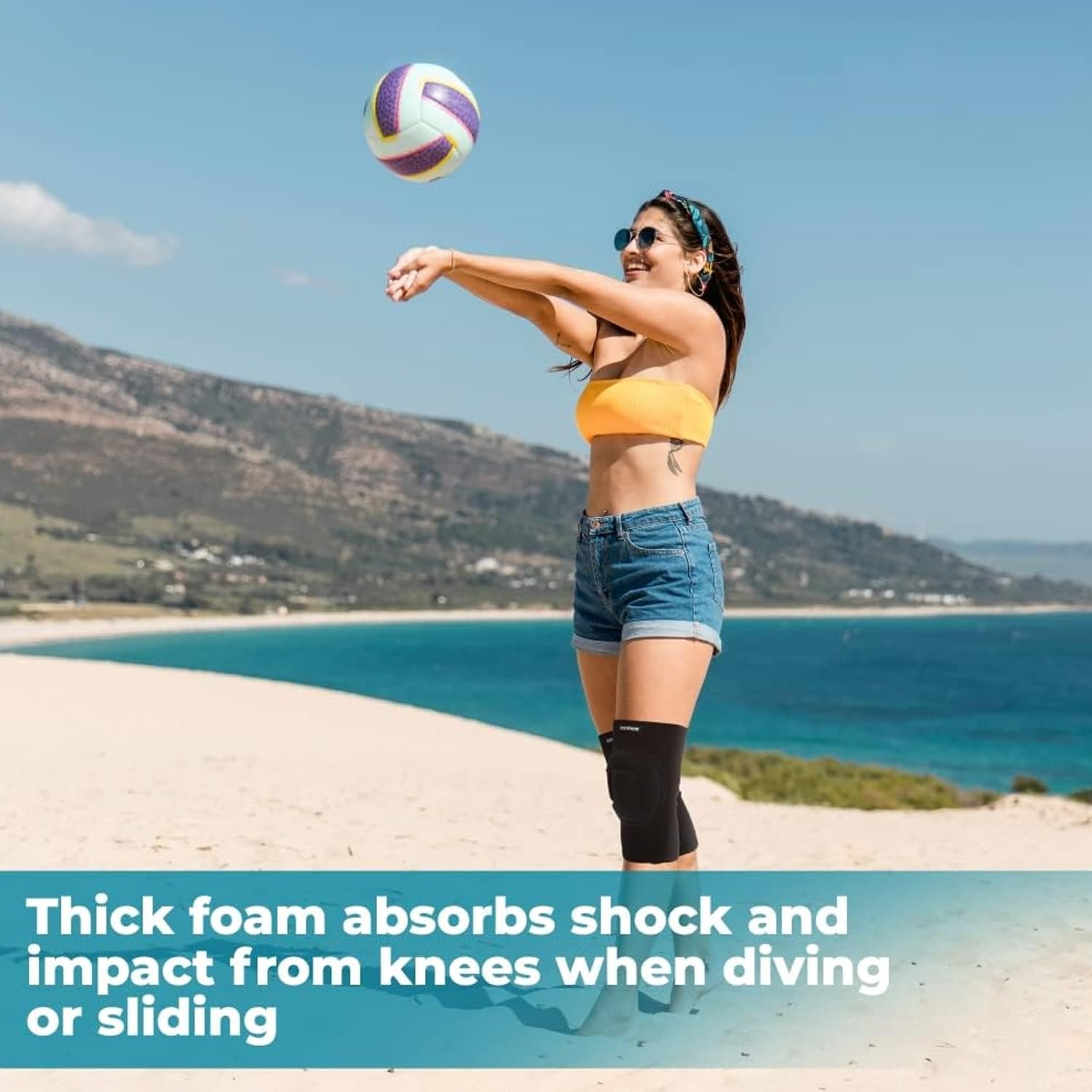 Protective Knee Pads for Men Women, Thick Sponge Collision Avoidance Warm, Anti-Slip Knee Sleeve, for Football, Yoga, Dance, Work, Gardening(2Pcs, Black) (M) image number 5