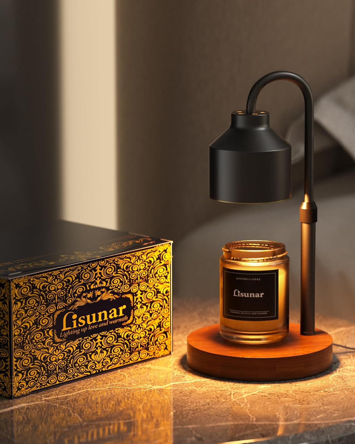 Electric Candle Warmer Lamp Black, Candle Lamp Warmer with Timer, Wax Warmer Lamp for Jar Candles, Adjustable Height Candle Light Warmer with 2 Bulbs - Gold image number 3