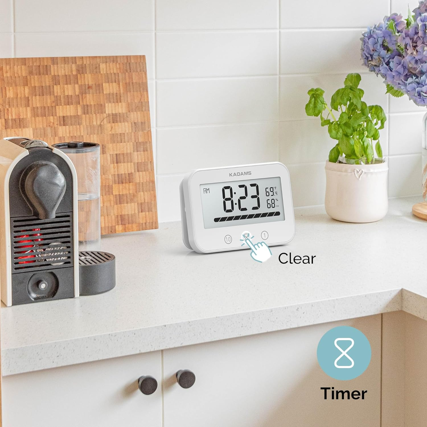 KADAMS Timer Digital Kitchen Timer Clock for Cooking Classroom Kids Bathroom Shower Countdown Count up Productivity Timer, Waterproof with LCD Display Progress Bar Hanging Suction Cup (Black)