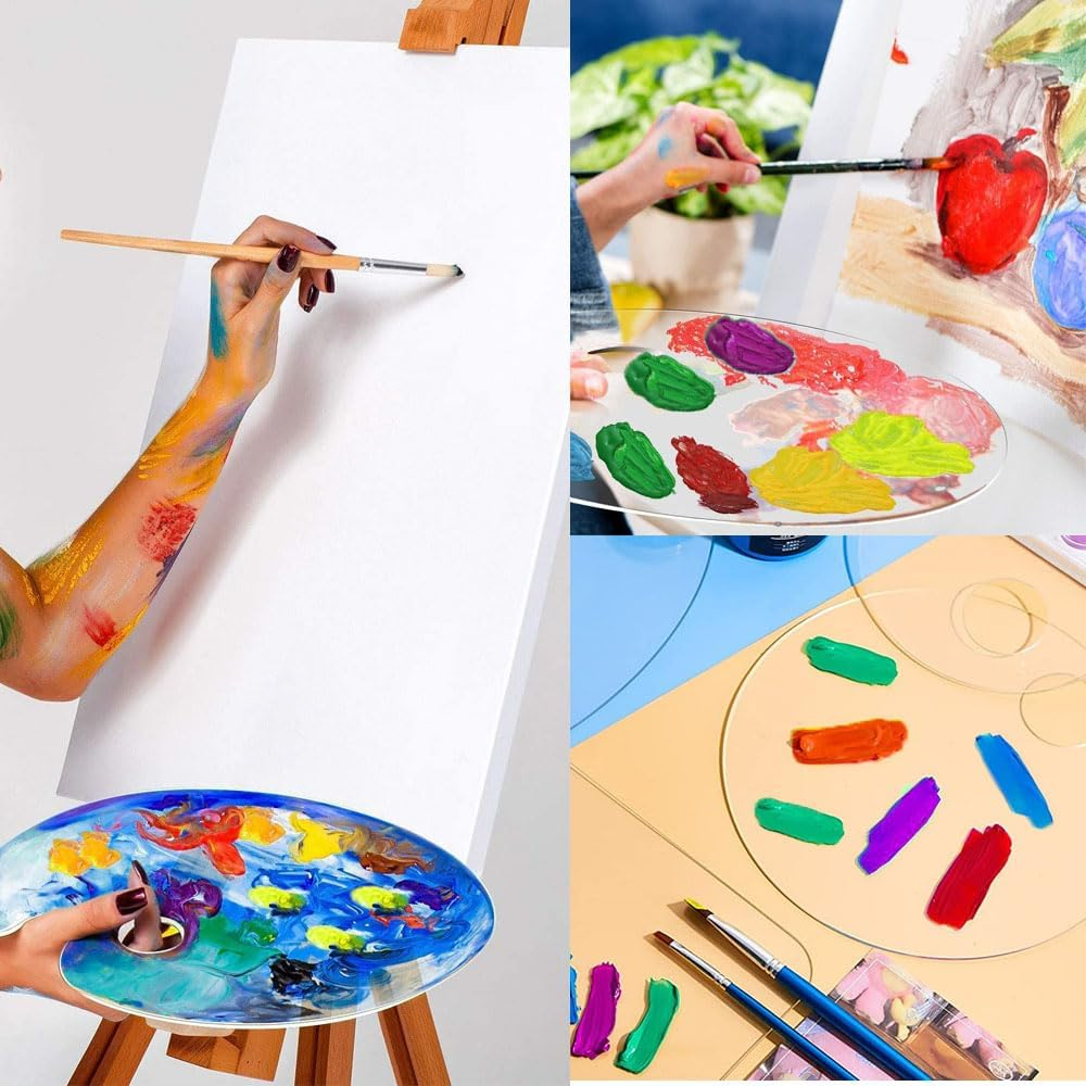 2 Pcs Acrylic Cosmetic Makeup Palette,Oval & round Cosmetic Makeup Palette Tray with Thumb Hole,Clear Acrylic Makeup Palette with 2 Metal Spatula, Makeup Palette Mixing Tray, Foundation Mixing Palette image number 2