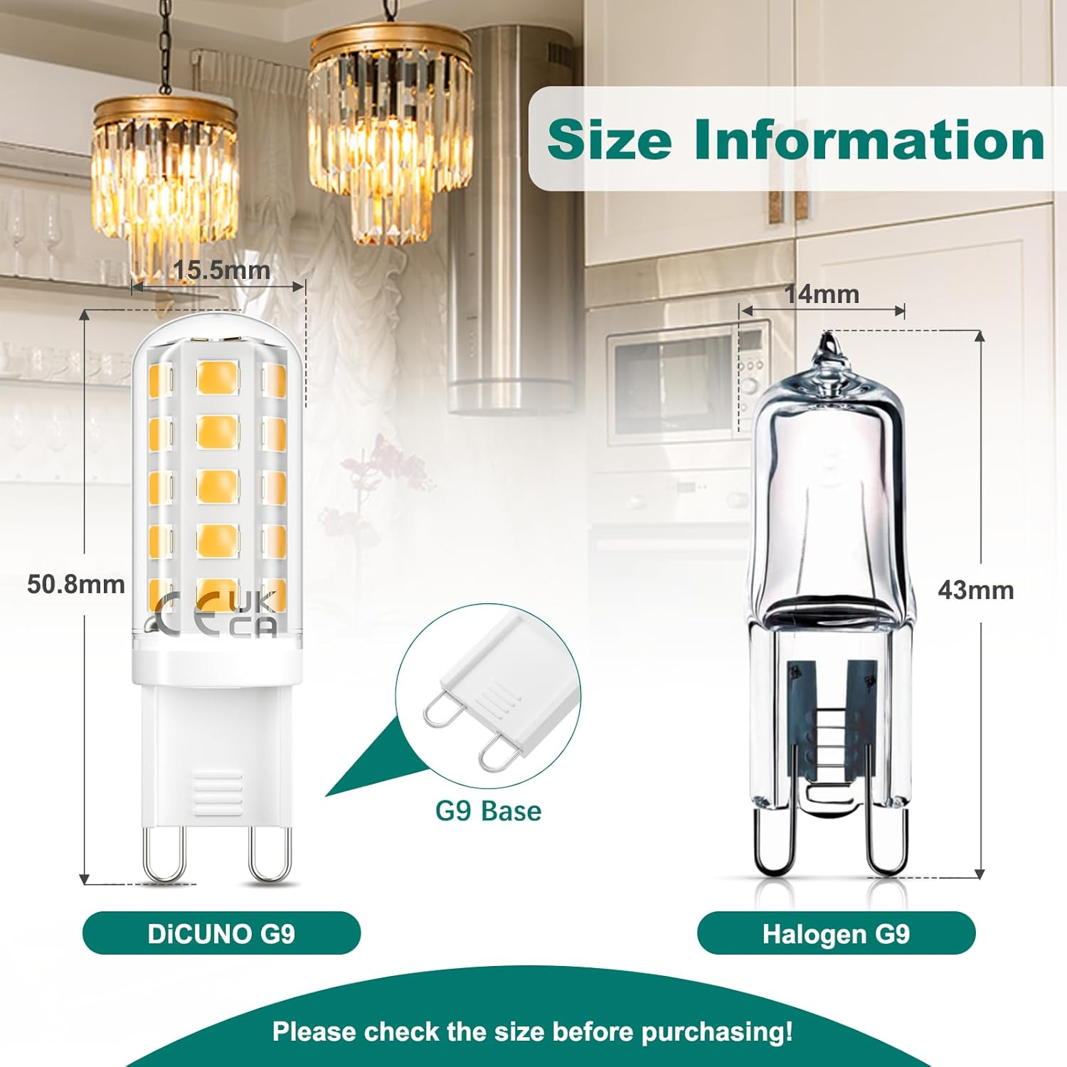 Dicuno G9 LED Bulb 3W, Warm White 2700K, Equivalent to 40W Halogen, 480LM, Non-Dimmable, Energy-Saving G9 LED Light Bulbs for Chandelier, Ceiling Lights, Pack of 6 image number 5