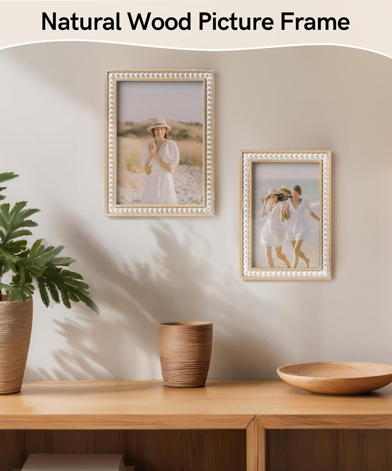 4X6 Picture Frame, Natural Pine Wood Wall Mount Photo Frame Boho Distressed White Vintage Rustic Tabletop Display Home Decor for Bedroom Living Room Hallway Entryway image number 6