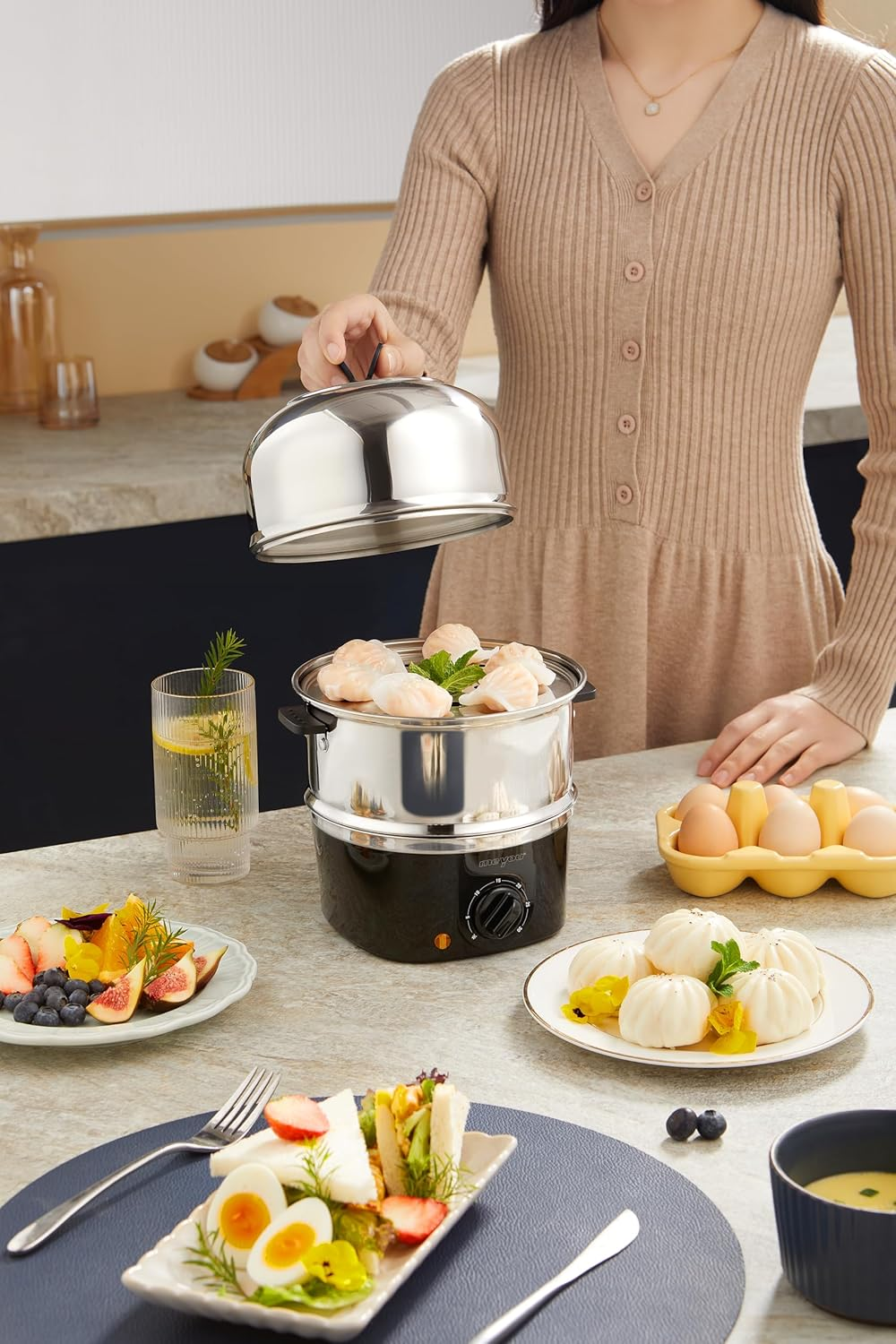 18-Egg Capacity Rapid Egg Cooker: Perfect for Hard-Boiled, Poached, & Scrambled Eggs, with Auto Shut-Off & 30-Minute Timer Settings, 304 Stainless Steel Interior & Exterior image number 4
