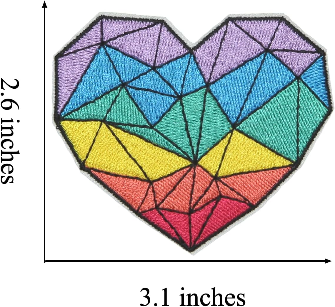HEYTRCO Large Colorful Grid Heart Iron on Patches, Cute Delicate Embroidered Repair Patches for Clothes, Custom Trendy Pride Fashion Applique for Hats, Jeans, Jackets, Bags, Backpacks, Dress, Shoes