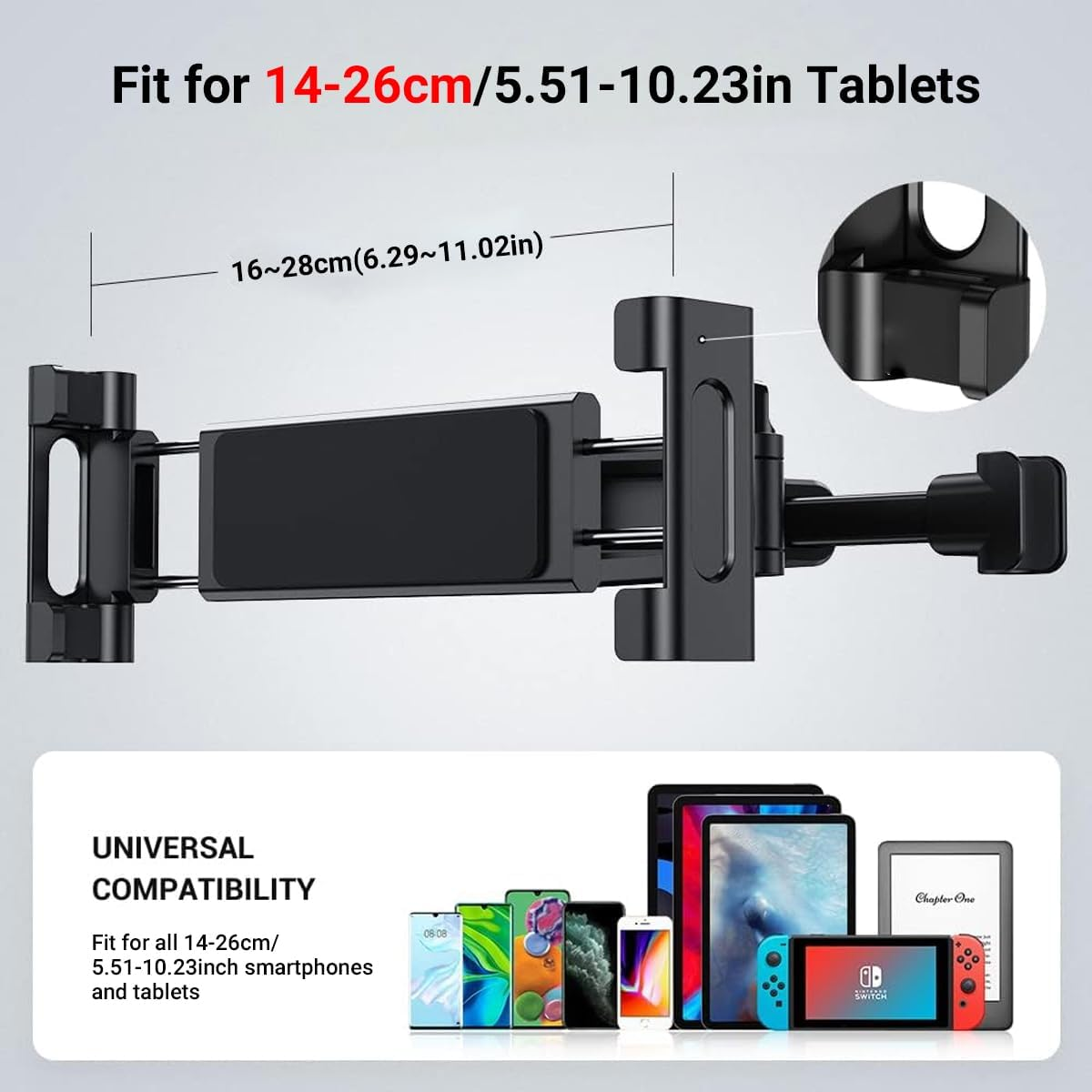 AIMALL Car Rear Seat Mobile Phone Tablet Holder Bracket, Adjustable Headrest Mount for Tablets & Phones, Fits 5.51-10.23In Devices, Easy Installation, Universal Compatibility image number 5