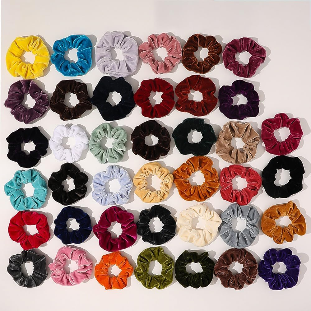 Pack of 5 Velvet Scrunchies Hair Bobbles for Women, Elastic Thick Bands, Hair Rings, Hair Accessories, Ponytail Holder, Hair Ring of the Colon for Girls Women, Milky White image number 4