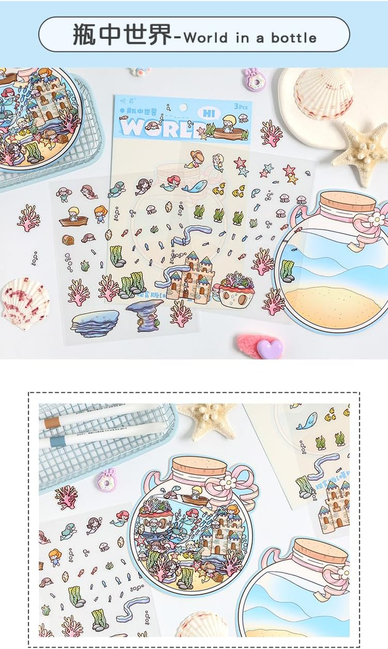 4 Sets Waterproof House Stickers, 3D Miniature Scene Stickers, Cute Fun Cartoon Stickers Set, Reusable Sticker Books, Make Your Own Home for Relief Stress Pass the Time