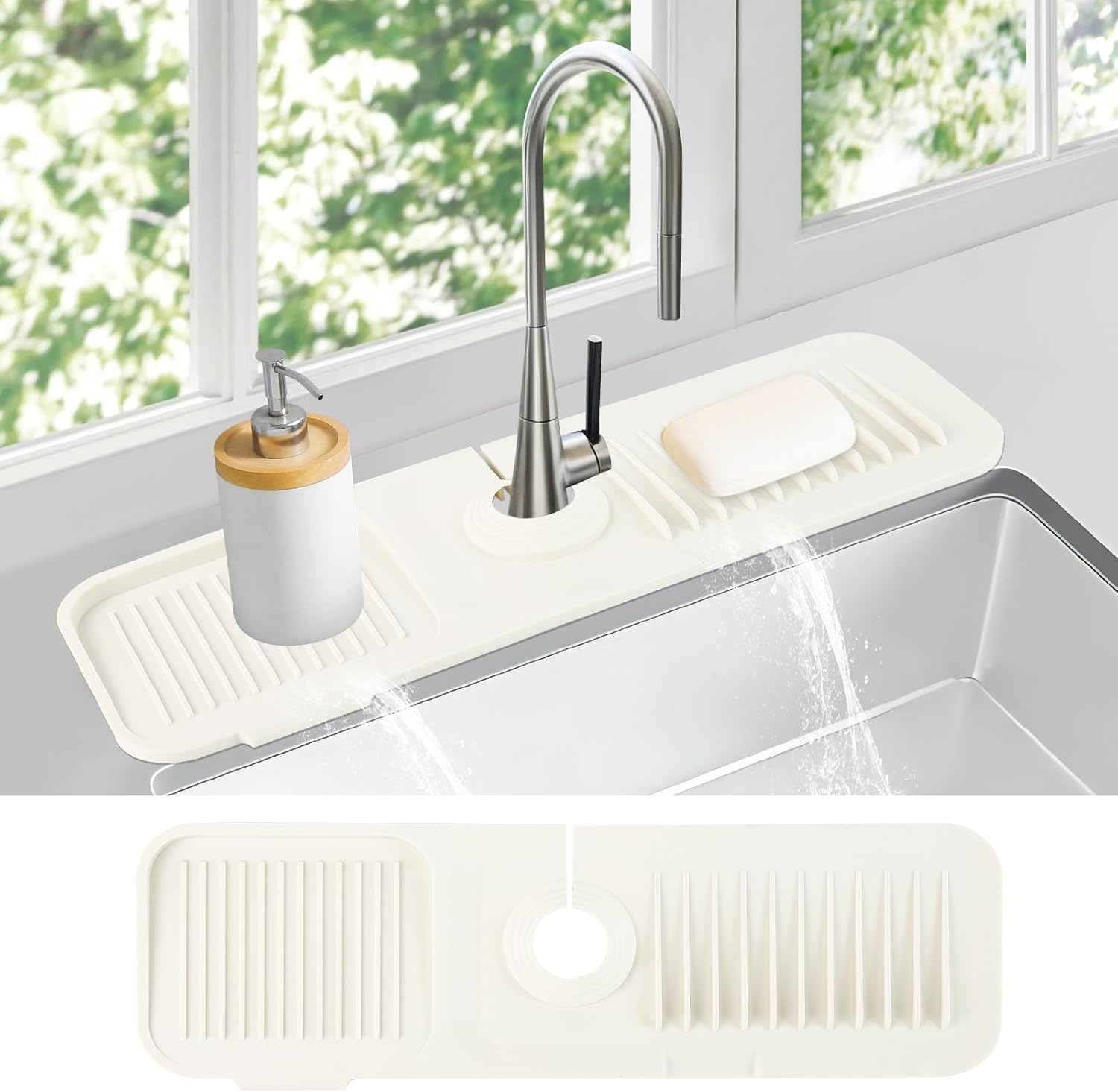 Dolic Faucet Mat for Kitchen Sink, Silicone Splash Guard with Rapid Drying & Dish Soap Sponge Holder, Perfect for Kitchen & Bathroom (Black, 61 X 15Cm)
