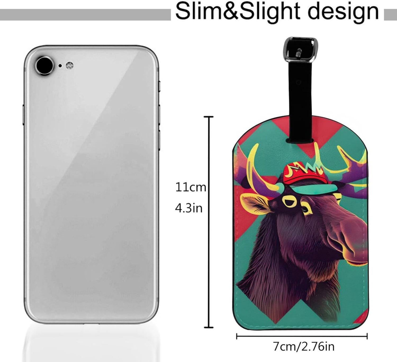 Moose Print Elegant Tag Stylish Tag Luggage Tag 4.3 X 2.76 Inch for Suitcases Travel Bags image number 1